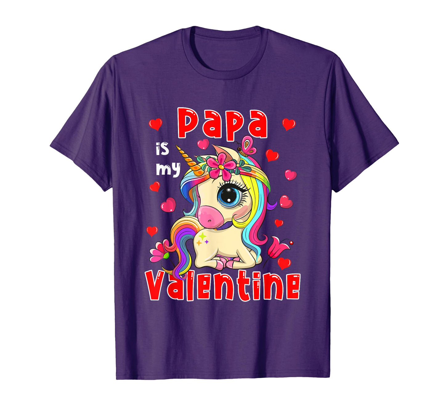 Papa Is My Valentine Cute Floral Unicorn Matching Family T-Shirt