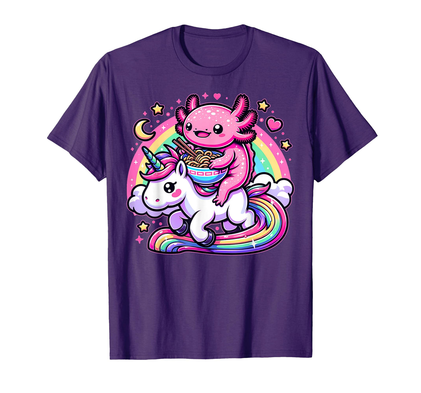 Anime Kawaii Axolotl Eating Ramen Noodles Kids Teen Girl Boy T-Shirt