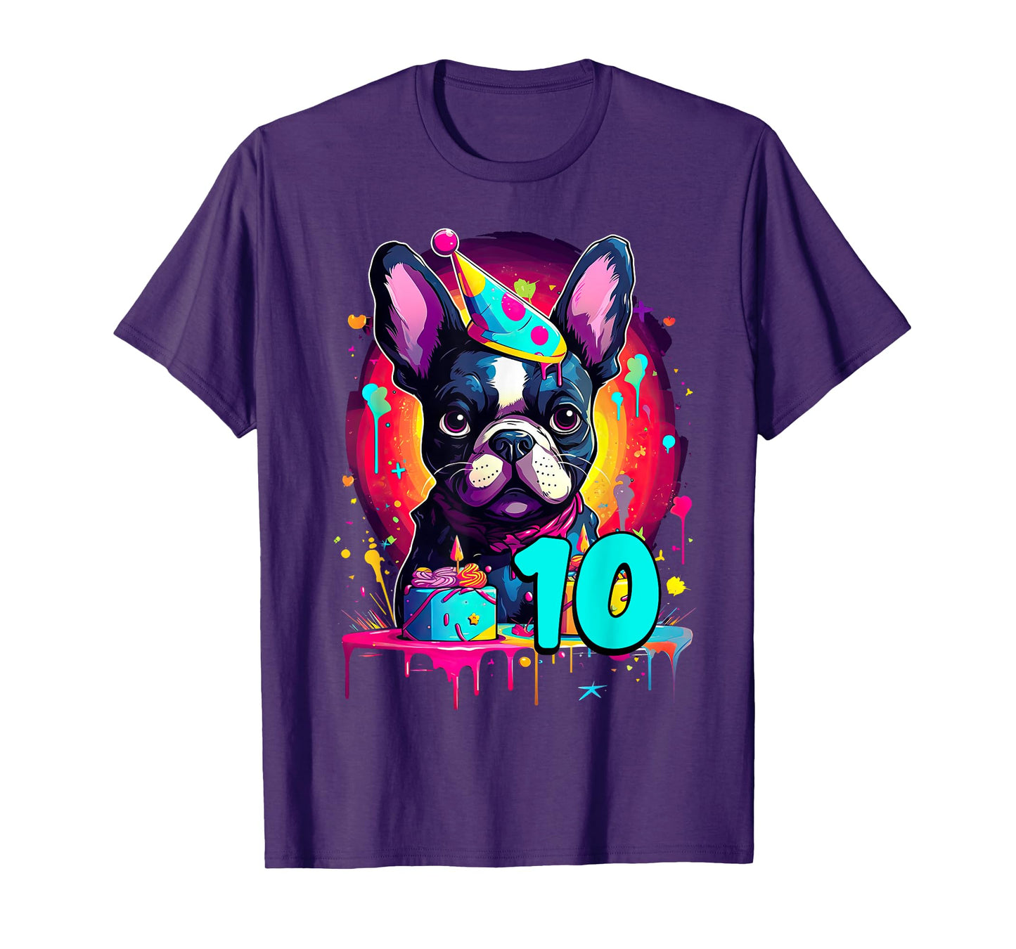 French Bulldog Dog 10th Birthday Themed Party 10 Years Old Men Women Girls Kids T-Shirt