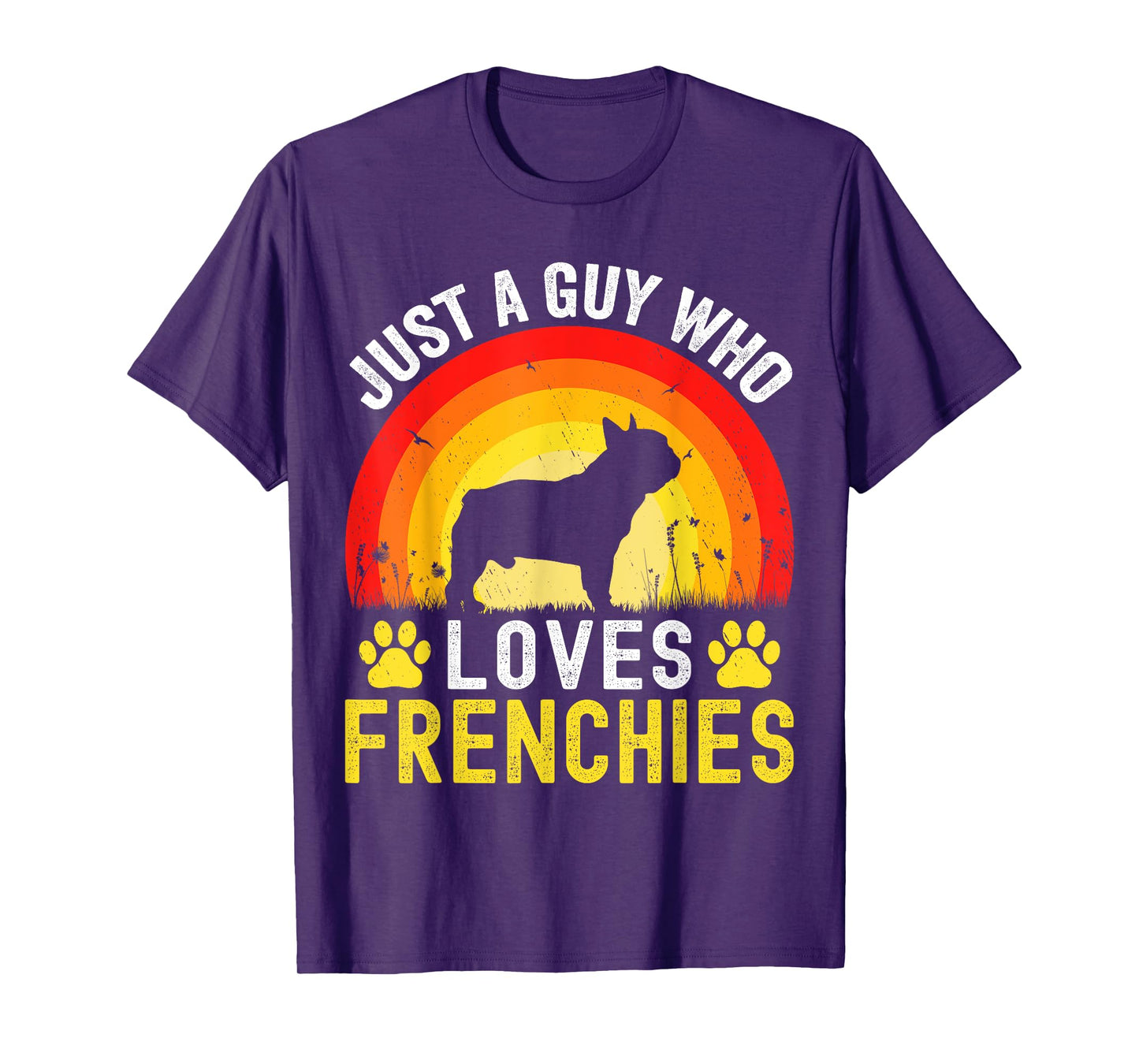 Just A Guy Who Loves Frenchies Retro Vintage Frenchie Dog T-Shirt