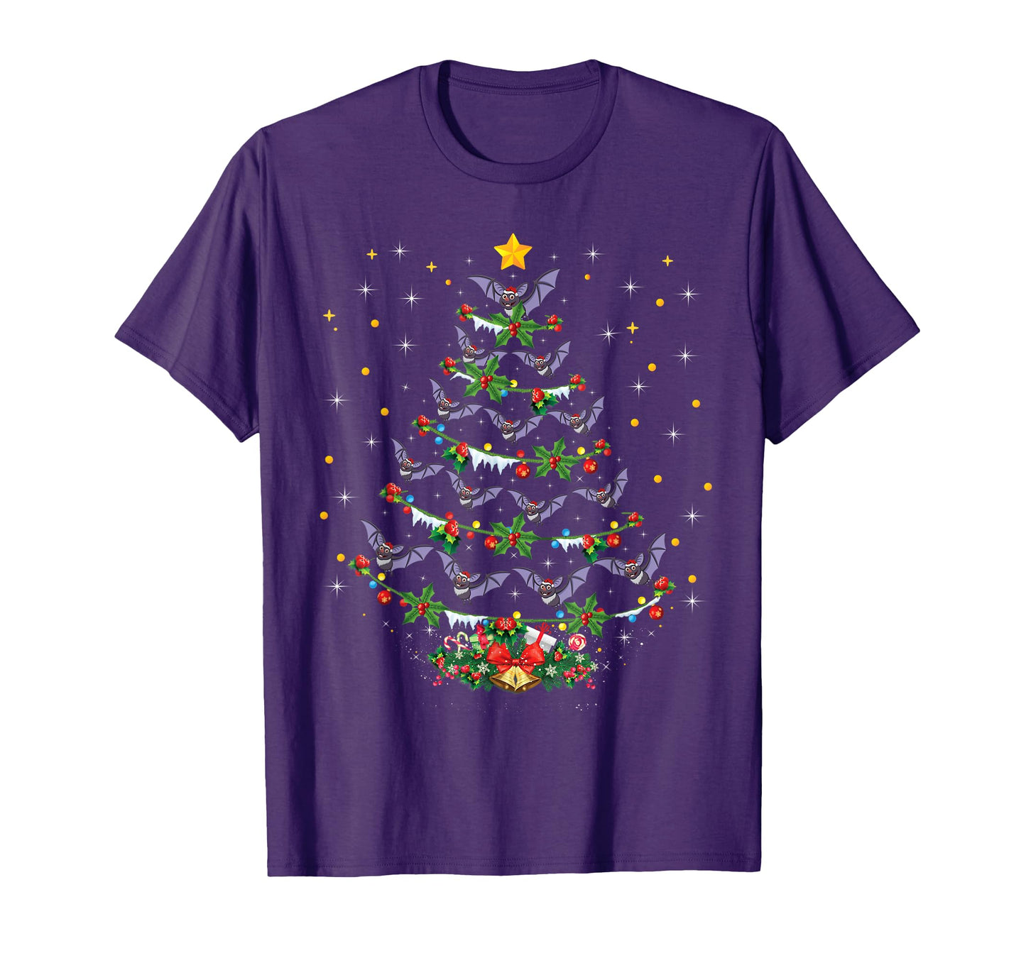 Funny Santa Bat Bird Xmas Gift Bat Christmas Tree T-Shirt