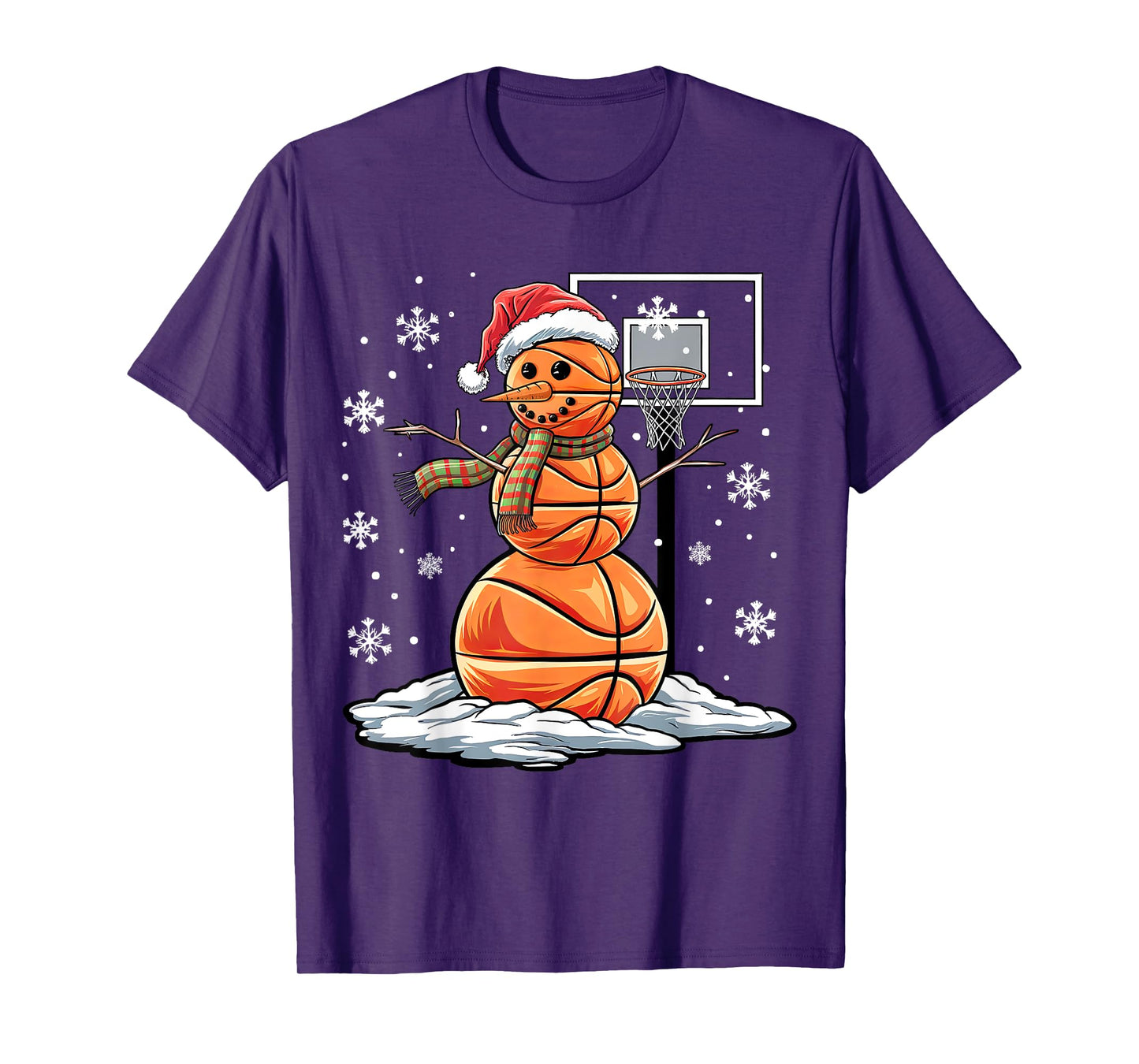 Basketball Snowman Player Santa Hat Christmas Funny T-Shirt