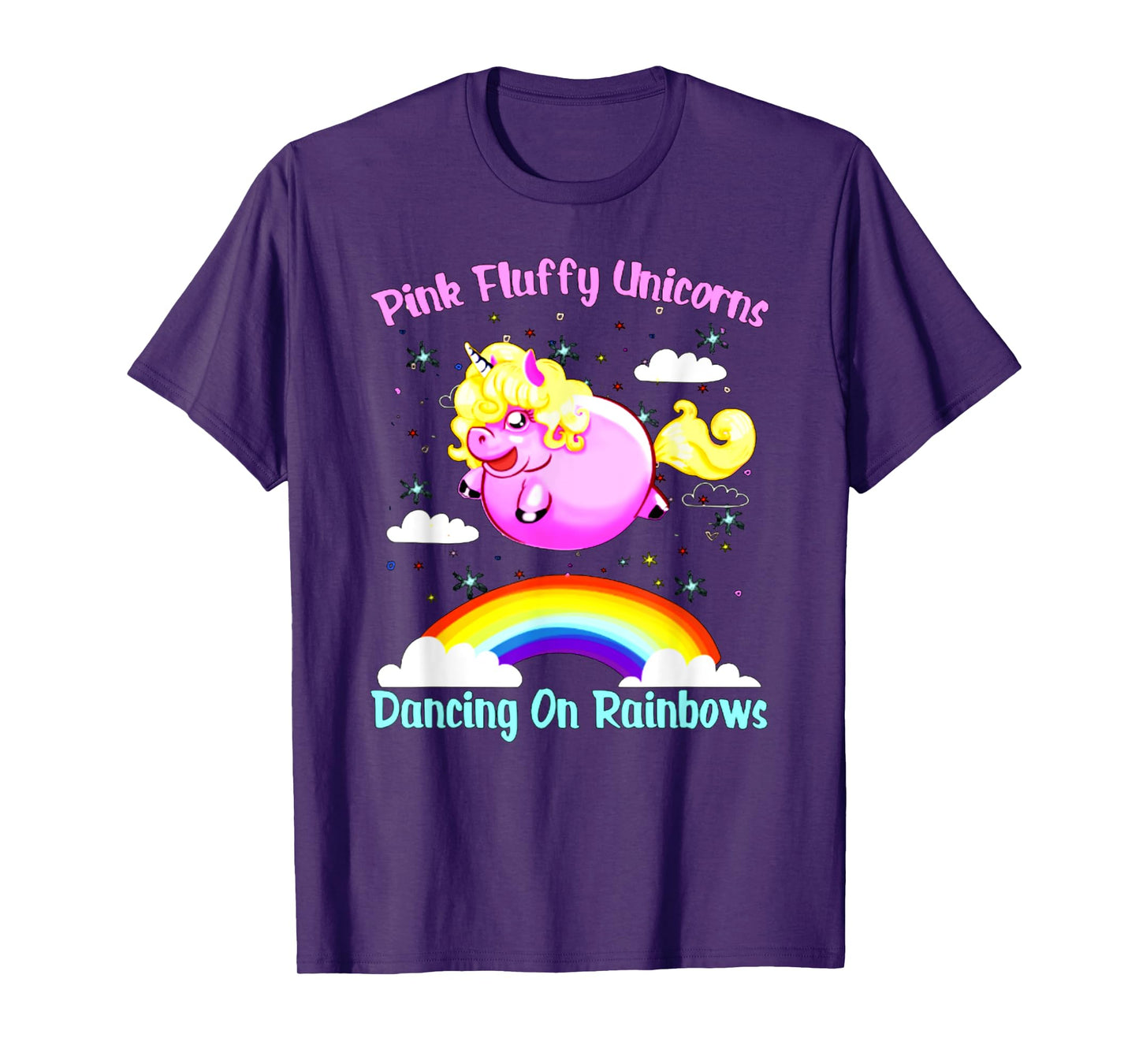 Pink Fluffy Unicorns Dancing On Rainbows T Shirt T-Shirt