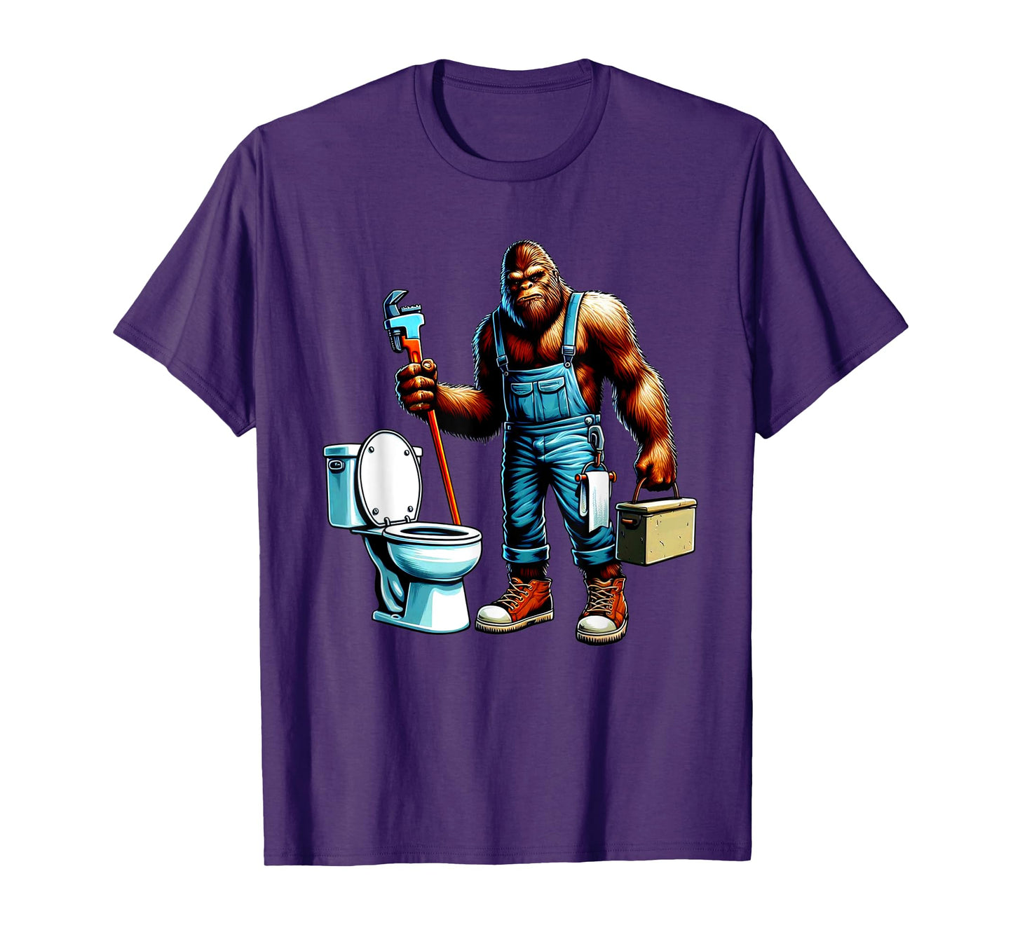 Bigfoot At Work Plumber Plumbing Worker Sasquatch Funny T-Shirt