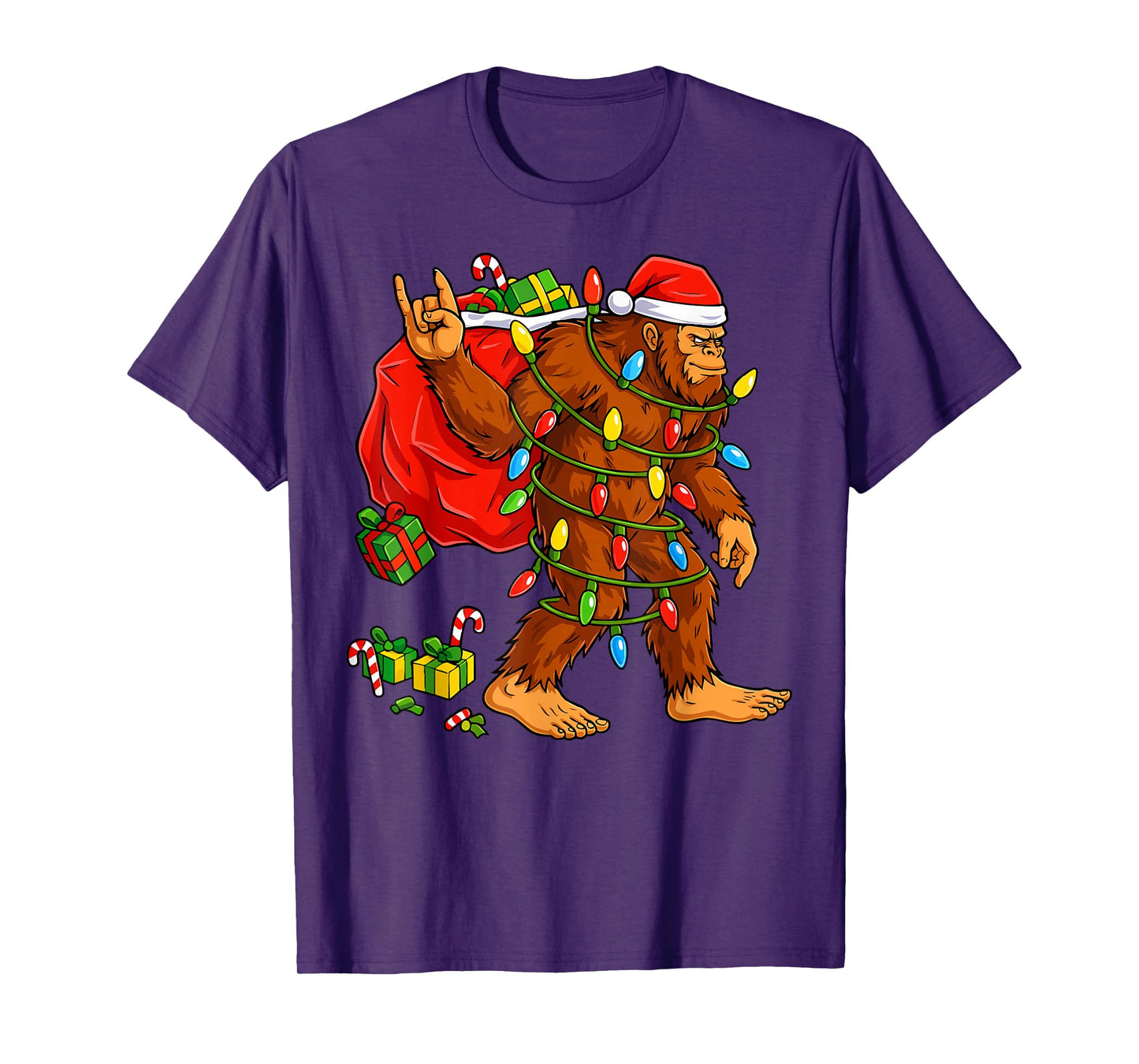 Bigfoot Sasquatch Christmas Lights Sasquax for Men Boys T-Shirt