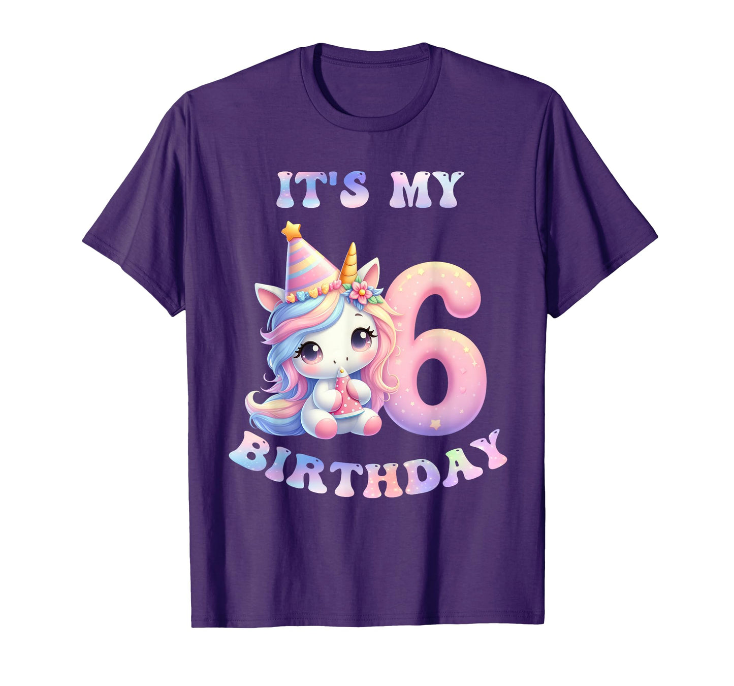 6 Year Old Unicorns Costume For 6th Birthday Girl Party T-Shirt