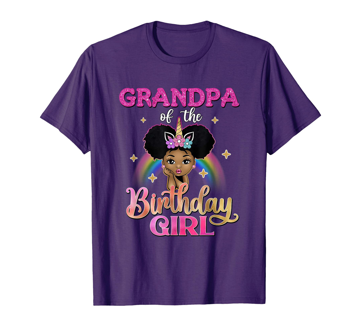 Grandpa of The Birthday Girl Princess Afro Melanin Unicorn T-Shirt