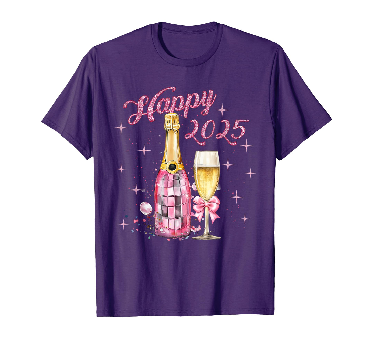 Pink Happy New Year 2025 Girly Pajama Disco Balls Outfits T-Shirt