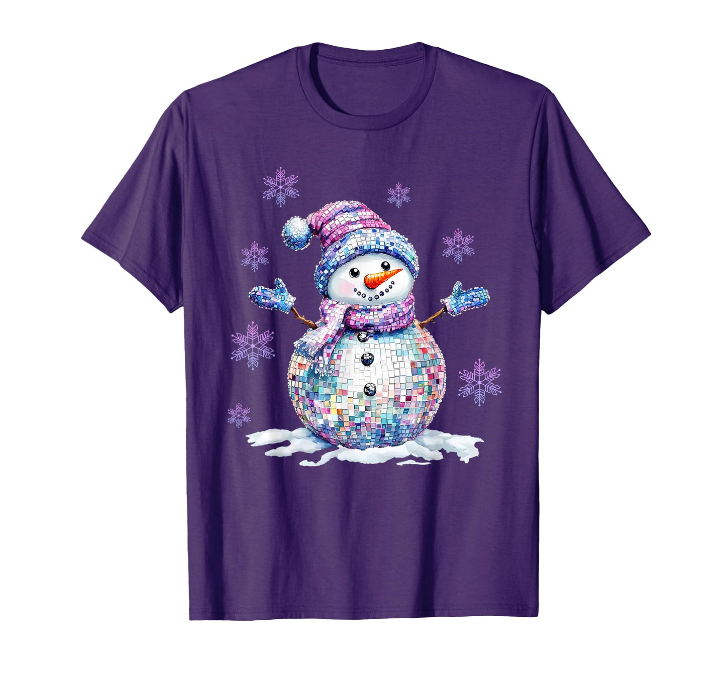 Retro Colorful Disco Snowman Christmas Girly Xmas for Women T-Shirt