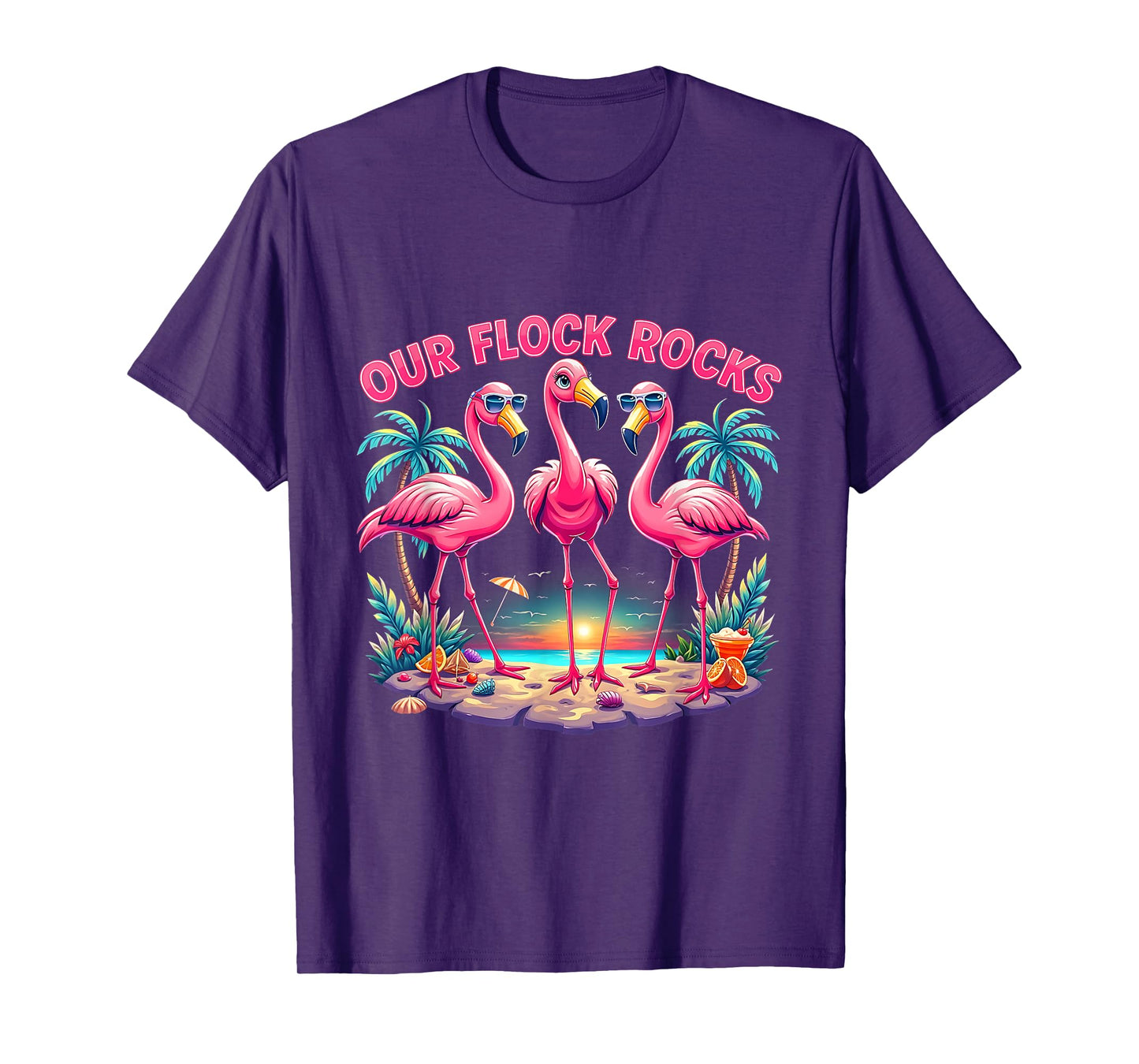 Family Matching Our Flock Rocks Flamingo Summer Vacation T-Shirt