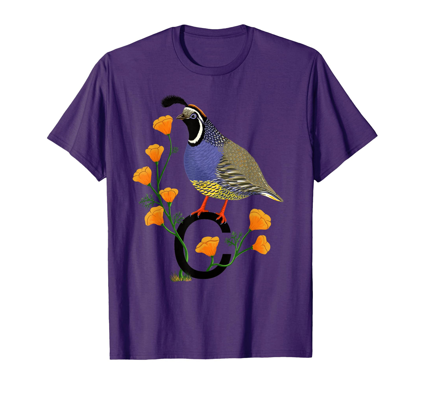 California Quail State Bird Californian Poppy Flowers T-Shirt