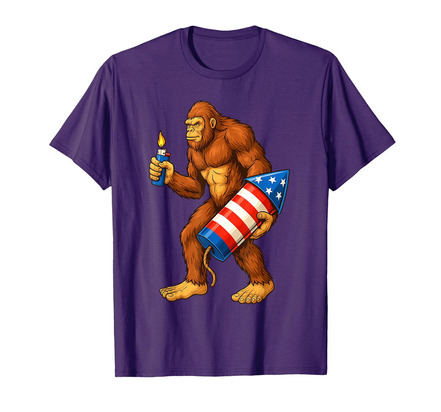 Bigfoot Fireworks 4th of July Men Sasquatch American Flag US T-Shirt