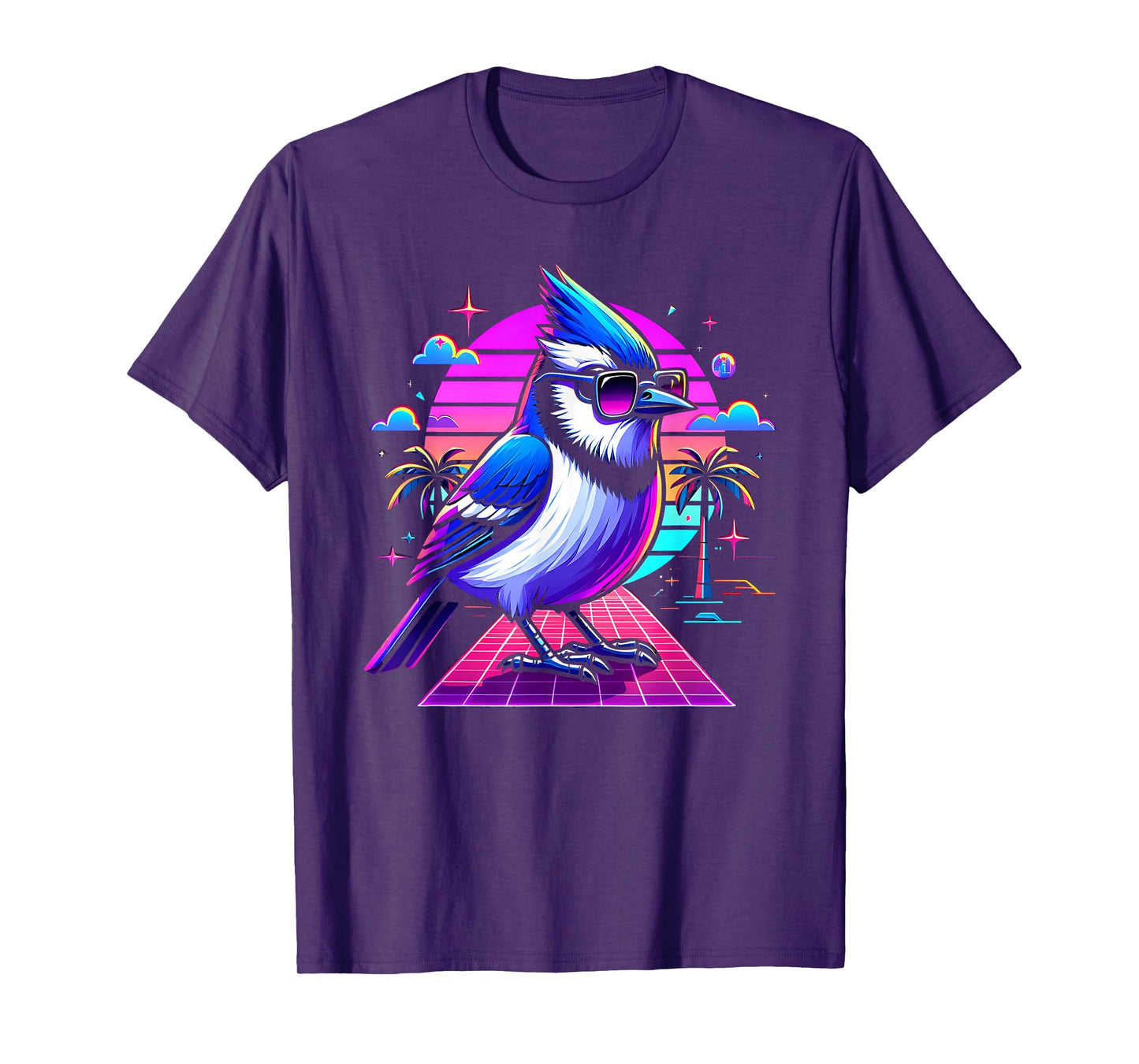 Cool Blue Jay Bird 80s Retrowave 90s Vaporwave Blue Jay Bird T-Shirt