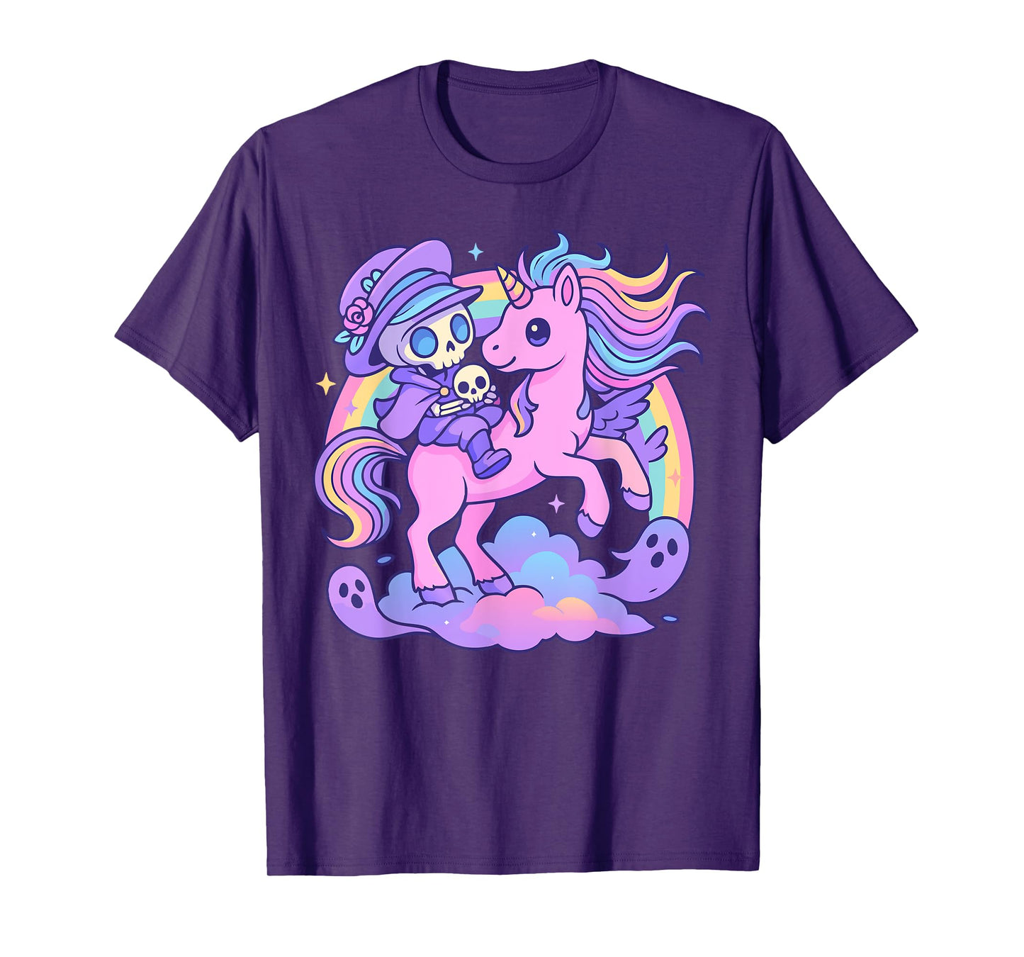 Pastel Goth Skeleton Rider & Unicorn - Kawaii Gothic T-Shirt