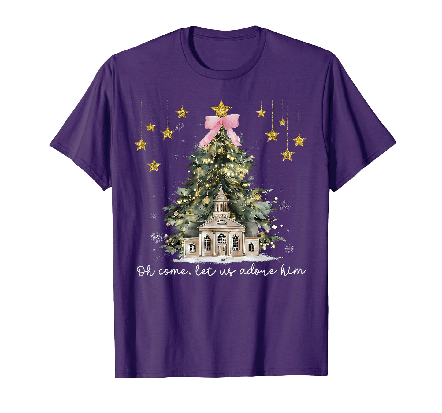 Oh Come Let Us Adore Him Jesus Christmas Xmas Tree Holiday T-Shirt
