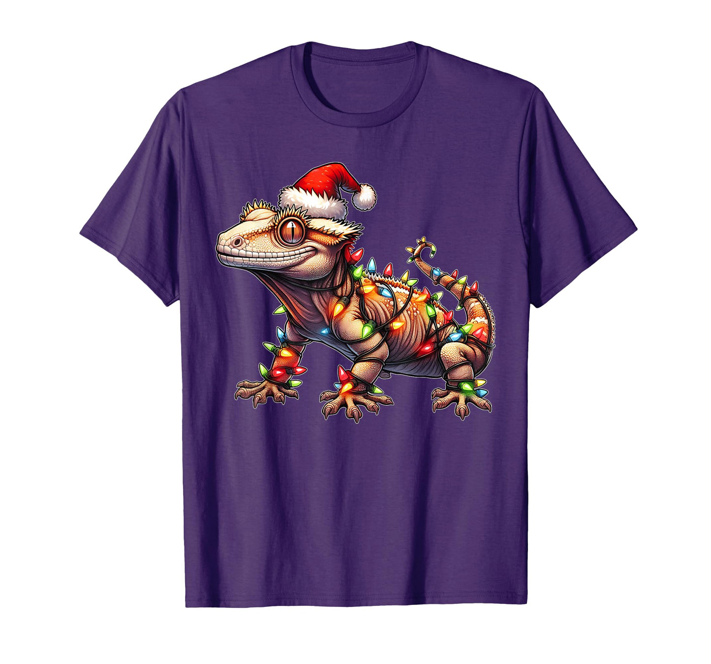 Crested Gecko Lizard Christmas Xmas T-Shirt - Unisex-Adult, Black, Small, Short Sleeve