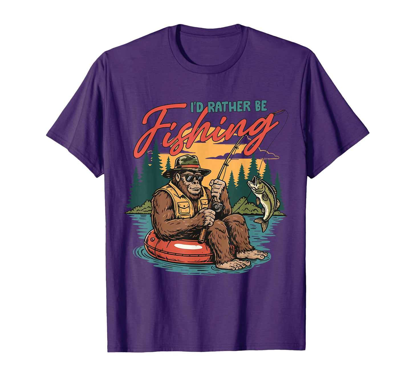 I’d Rather Be Fishing Bigfoot Funny Fisherman Sasquatch Bass T-Shirt