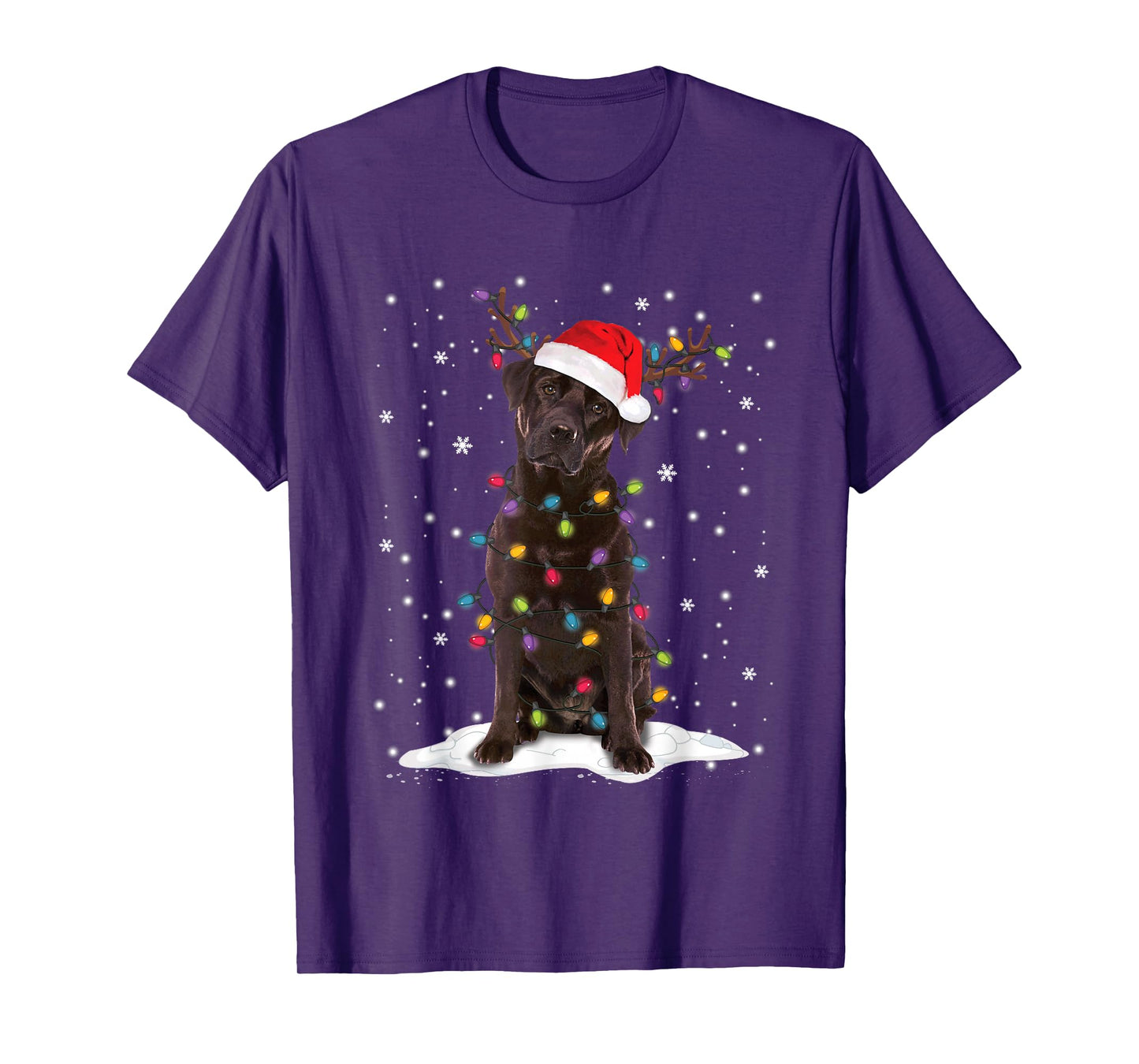 Chocolate Lab Labrador Christmas Tree Lights Pajama Dog Xmas T-Shirt