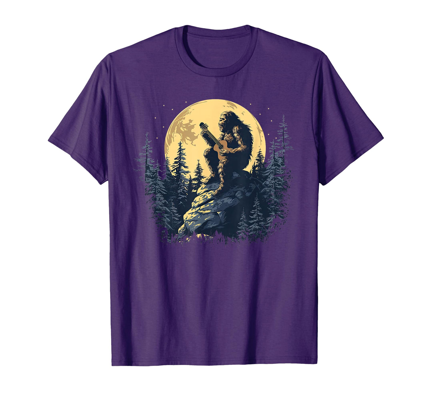 Bigfoot Playing Guitar Full Moon Funny Sasquatch T-Shirt