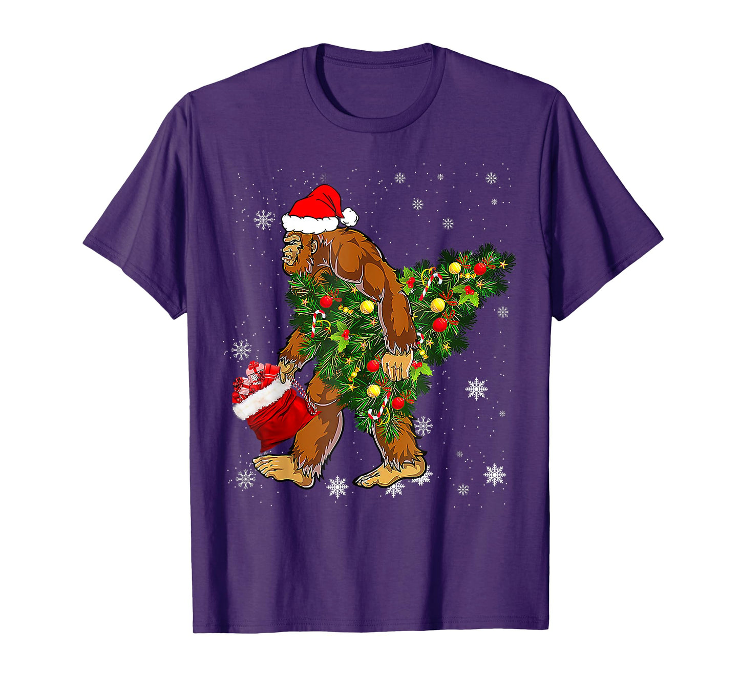 Bigfoot Carrying Christmas Tree Sasquatch Believer Pajama T-Shirt