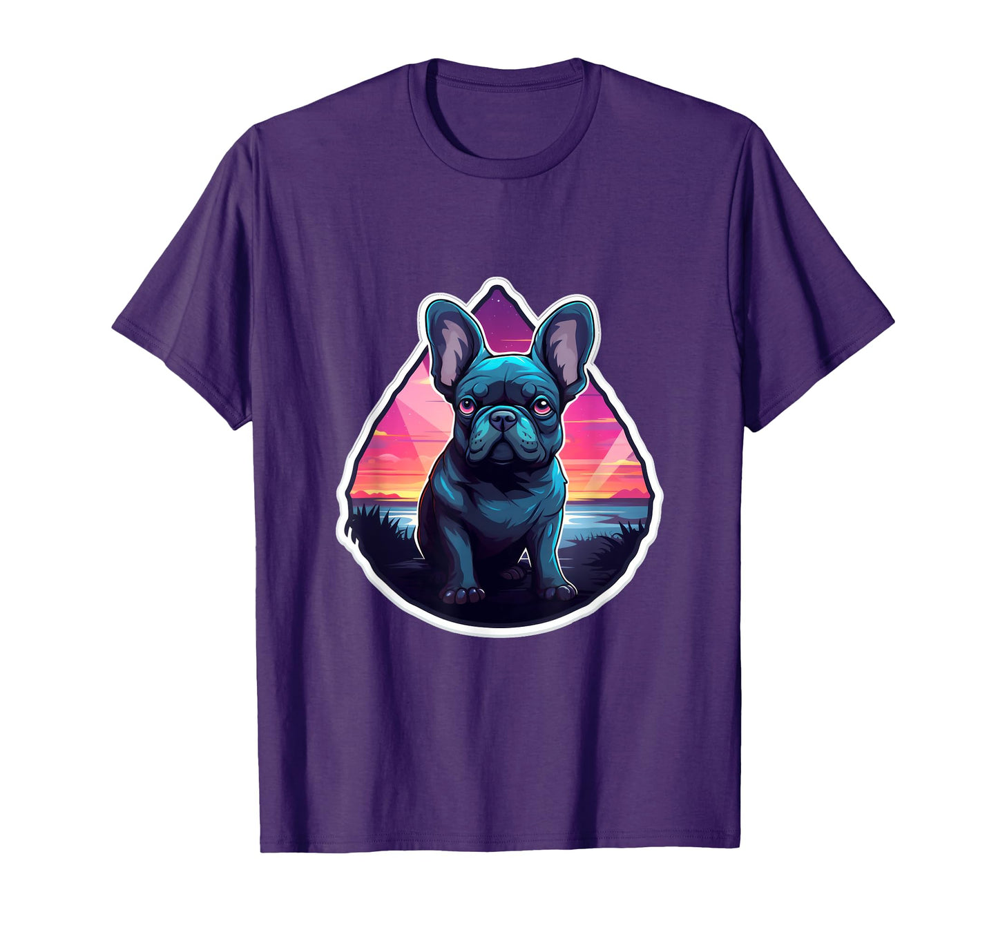 French Bulldog Tropical Summer Sunset 80's Retro Party Dog Men Women Kids T-Shirt