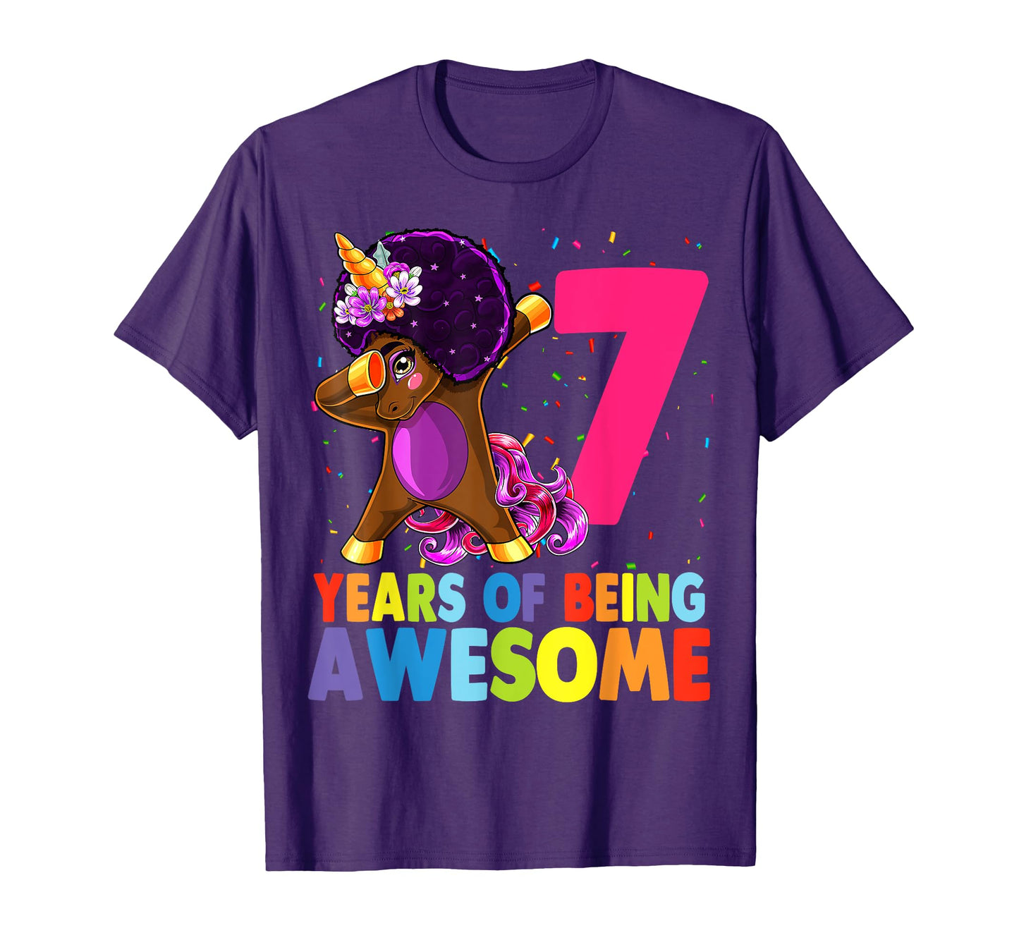 7th Birthday Dabbing Unicorn Afro Party Gift 7 Years Old T-Shirt