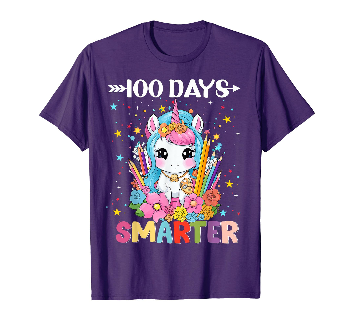 100 Days Smarter Happy 100th Day Of School Unicorn Girls T-Shirt