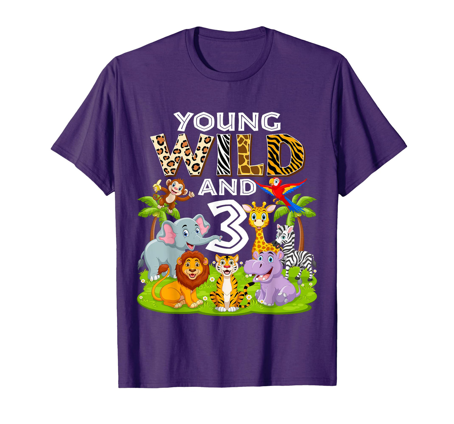 Young Wild and 3 Zoo 3rd Birthday Animals Jungle Safari Kids T-Shirt