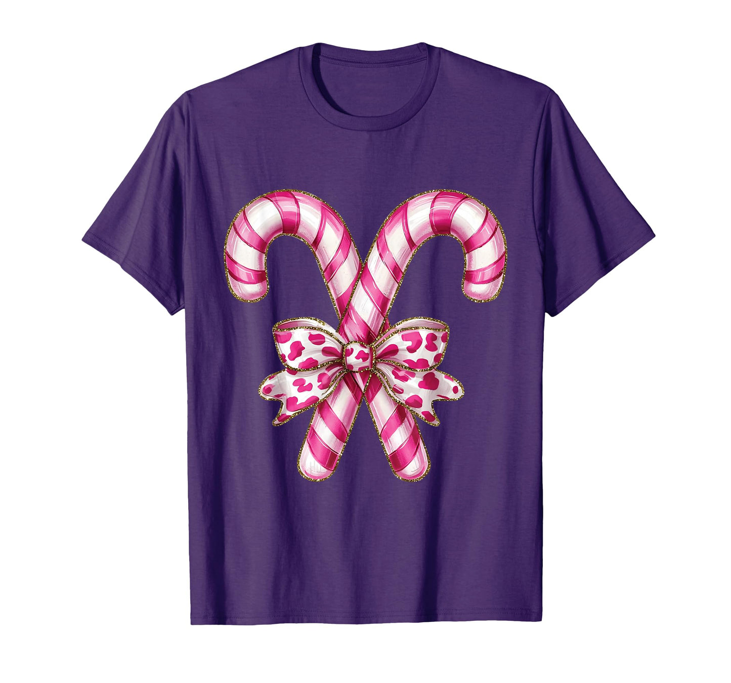 Christmas Candy Cane Coquette Bow Xmas Holiday Women Girls T-Shirt