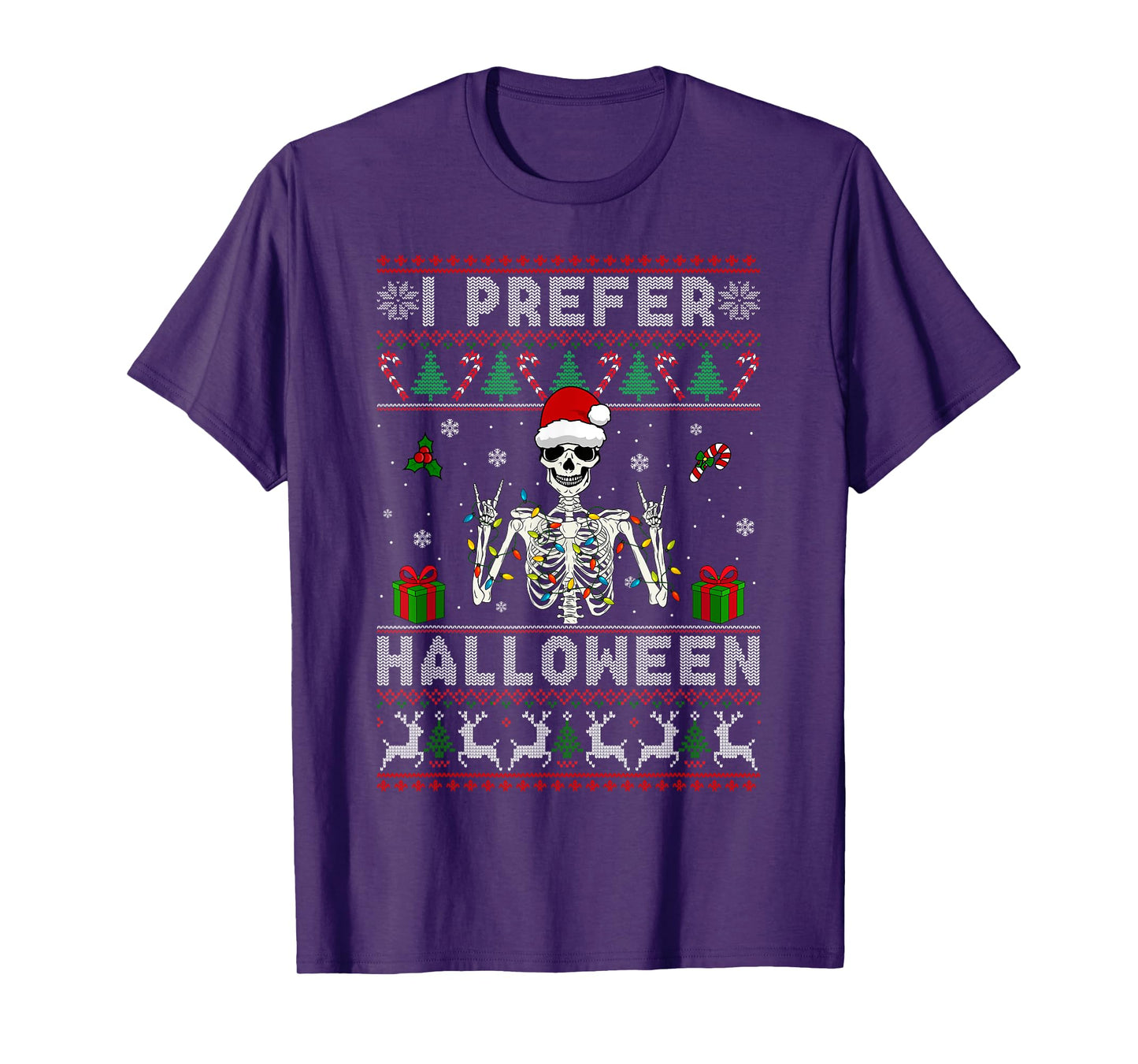 Xmas Holiday Skeleton I Prefer Halloween Christmas Funny T-Shirt