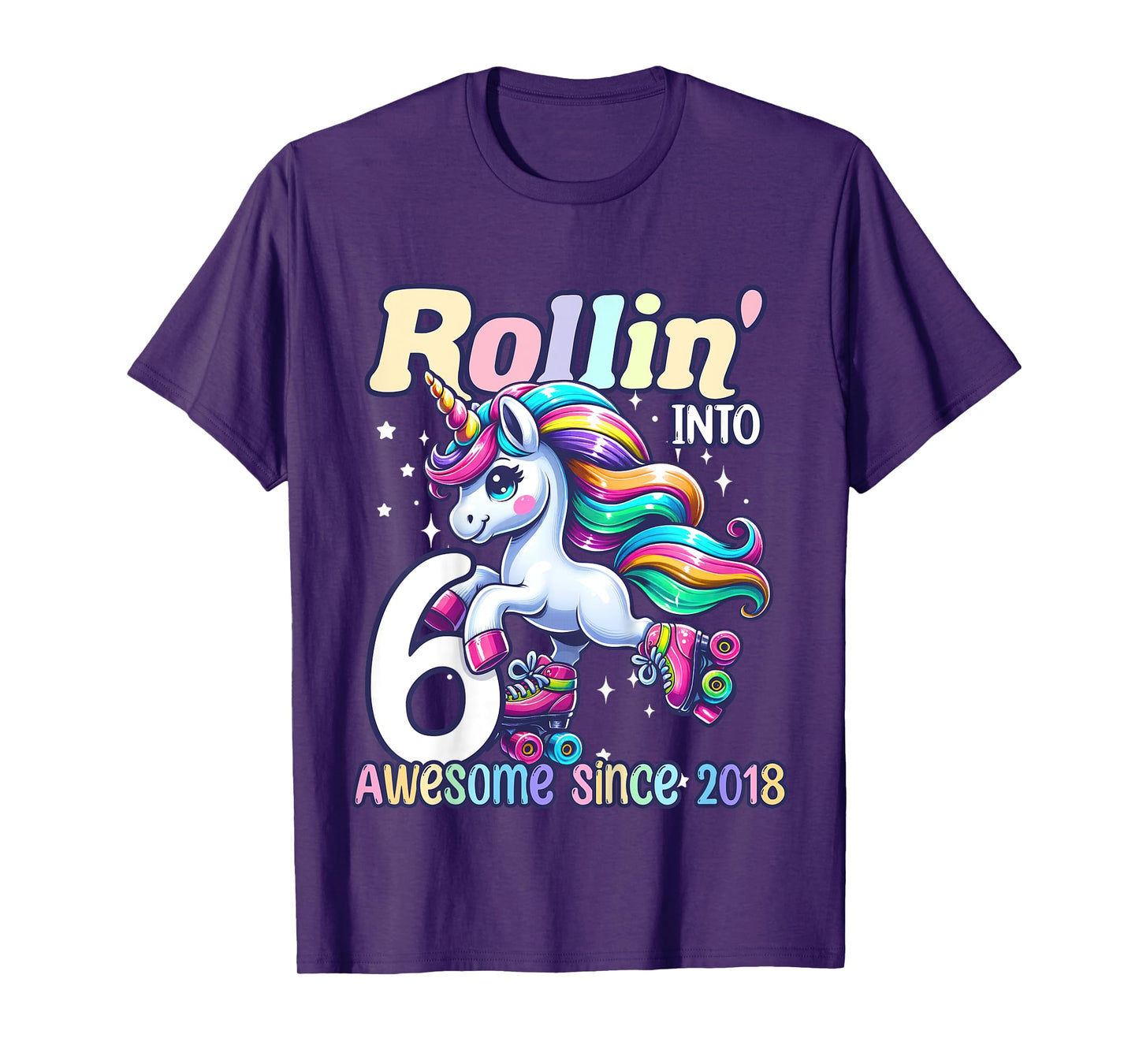 Unicorn 6th Birthday 6 Year Old Roller Skate Party Girls T-Shirt