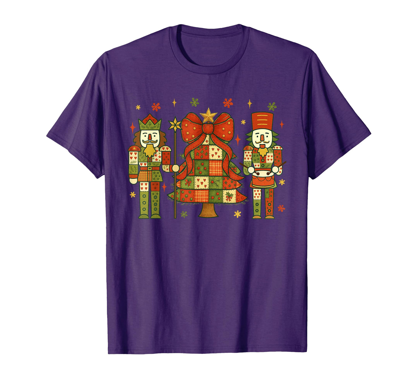 Patchwork Nutcracker Christmas Tree Pink Nutcracker Women T-Shirt