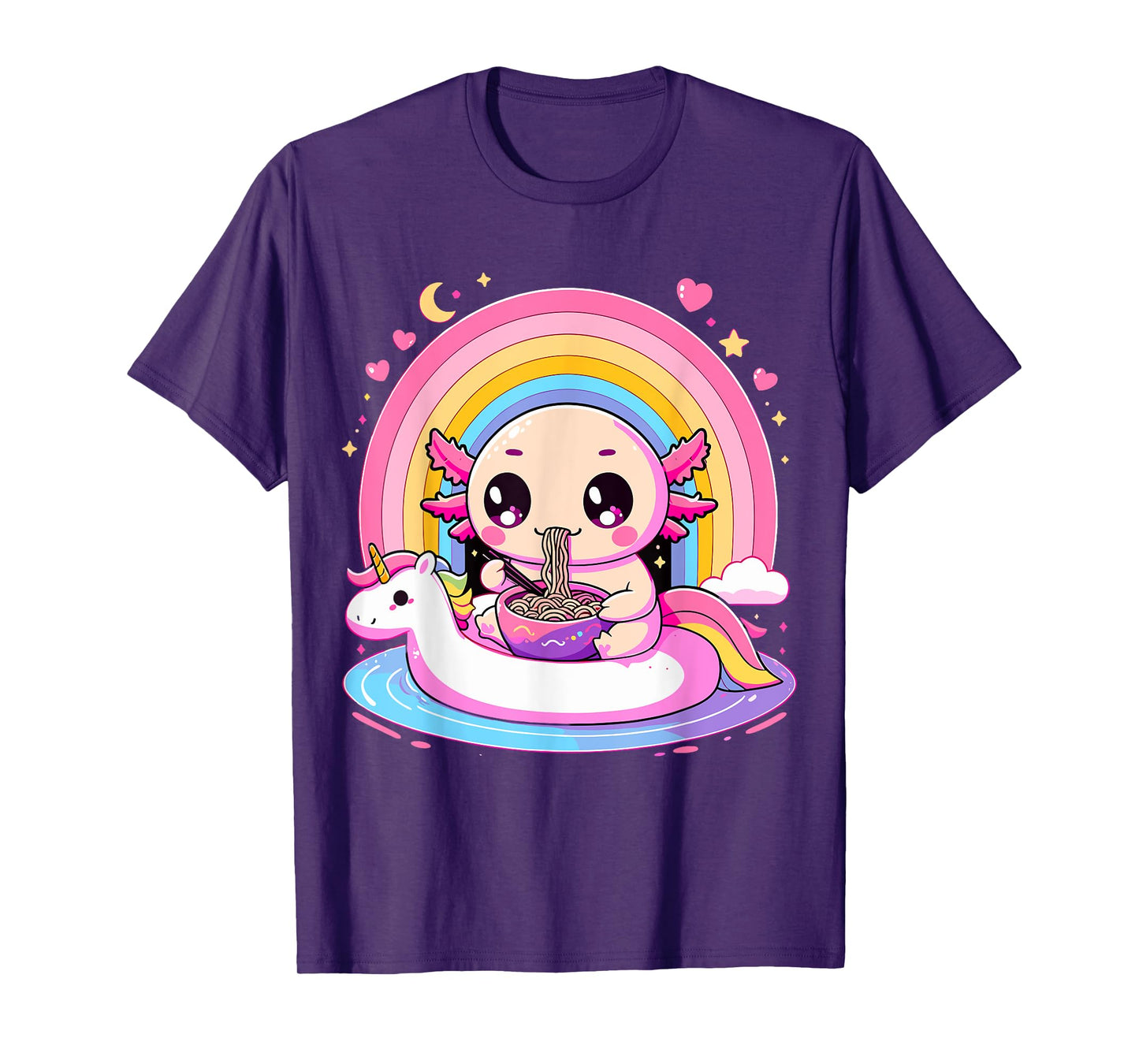 Axolotl eating Ramen with Unicorn T-Shirt