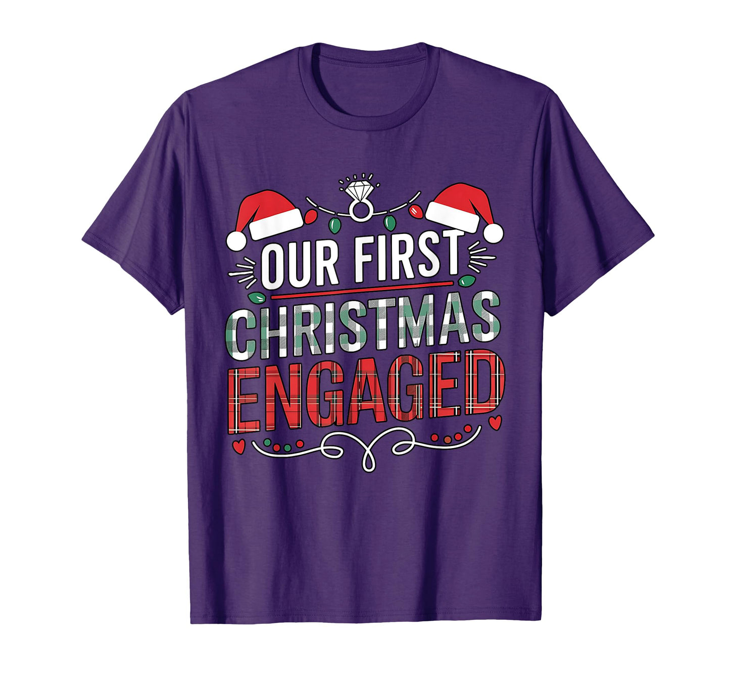 Our First Christmas Engaged 2024 Couples Pajamas Christmas T-Shirt