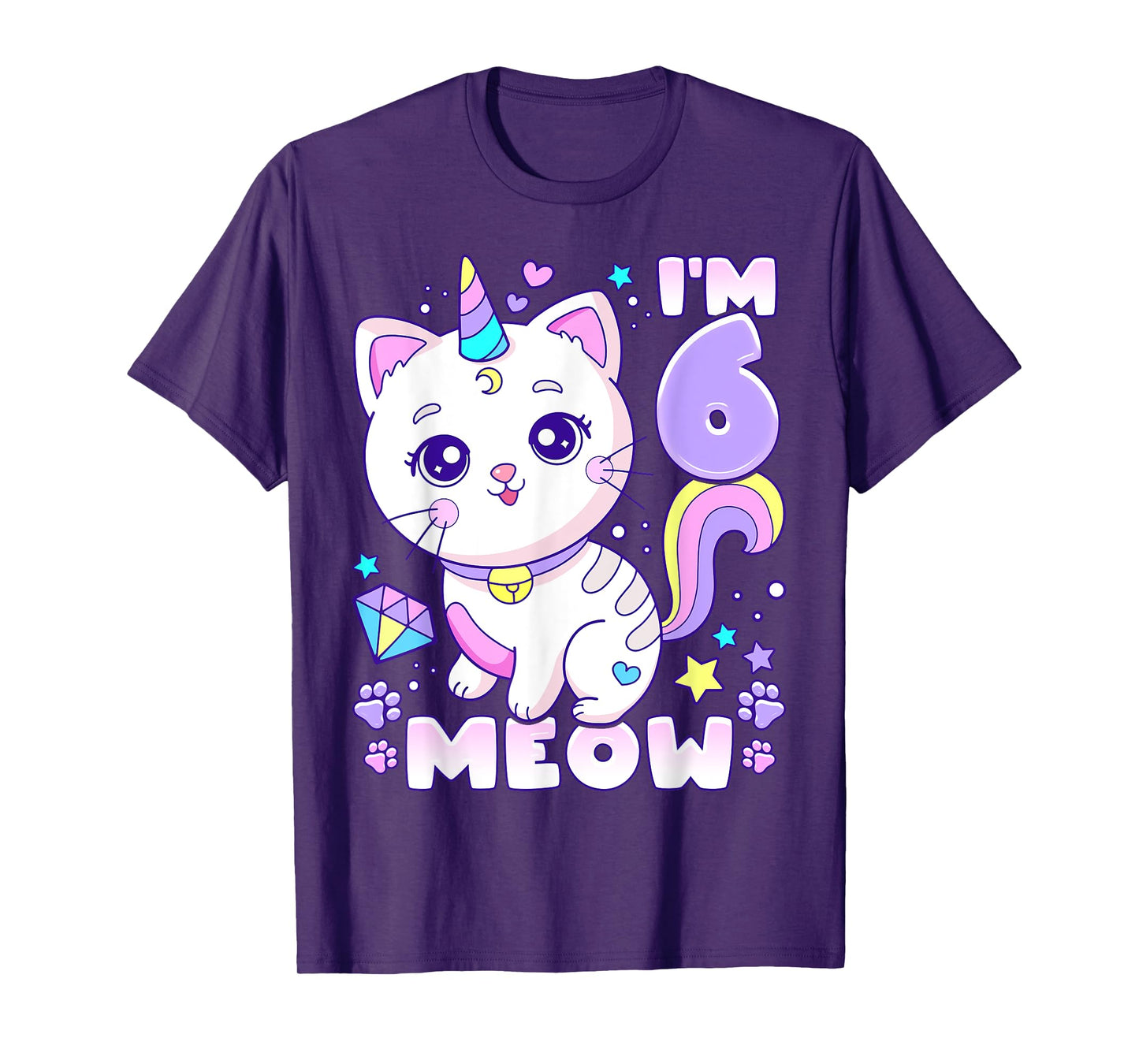 Birthday girl 6 years old, cat, unicorn, 6th birthday T-Shirt