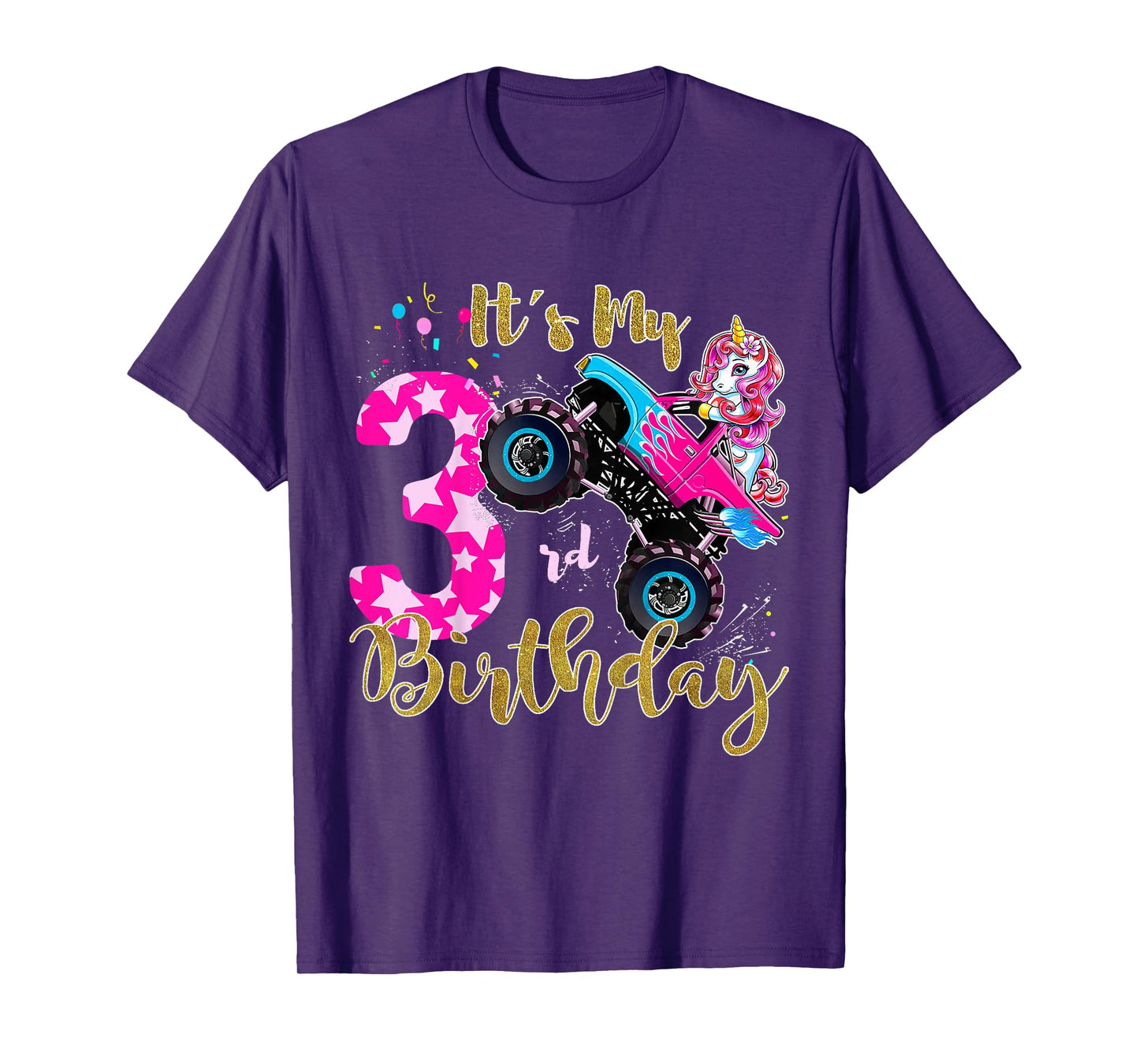 Kids Monster Truck Unicorn T Shirt Girls 3rd Birthday Daughter T-Shirt