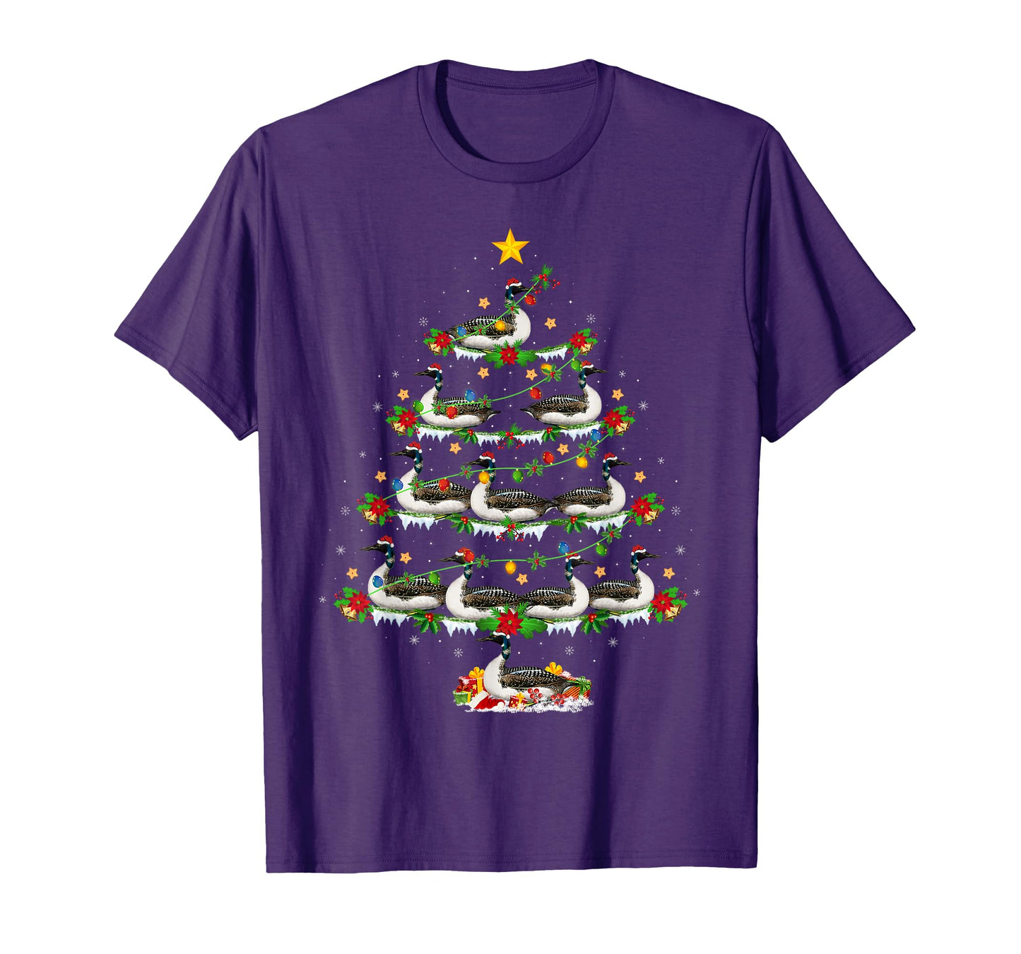 Loon Bird Lover Xmas Lights Loon Christmas Tree T-Shirt