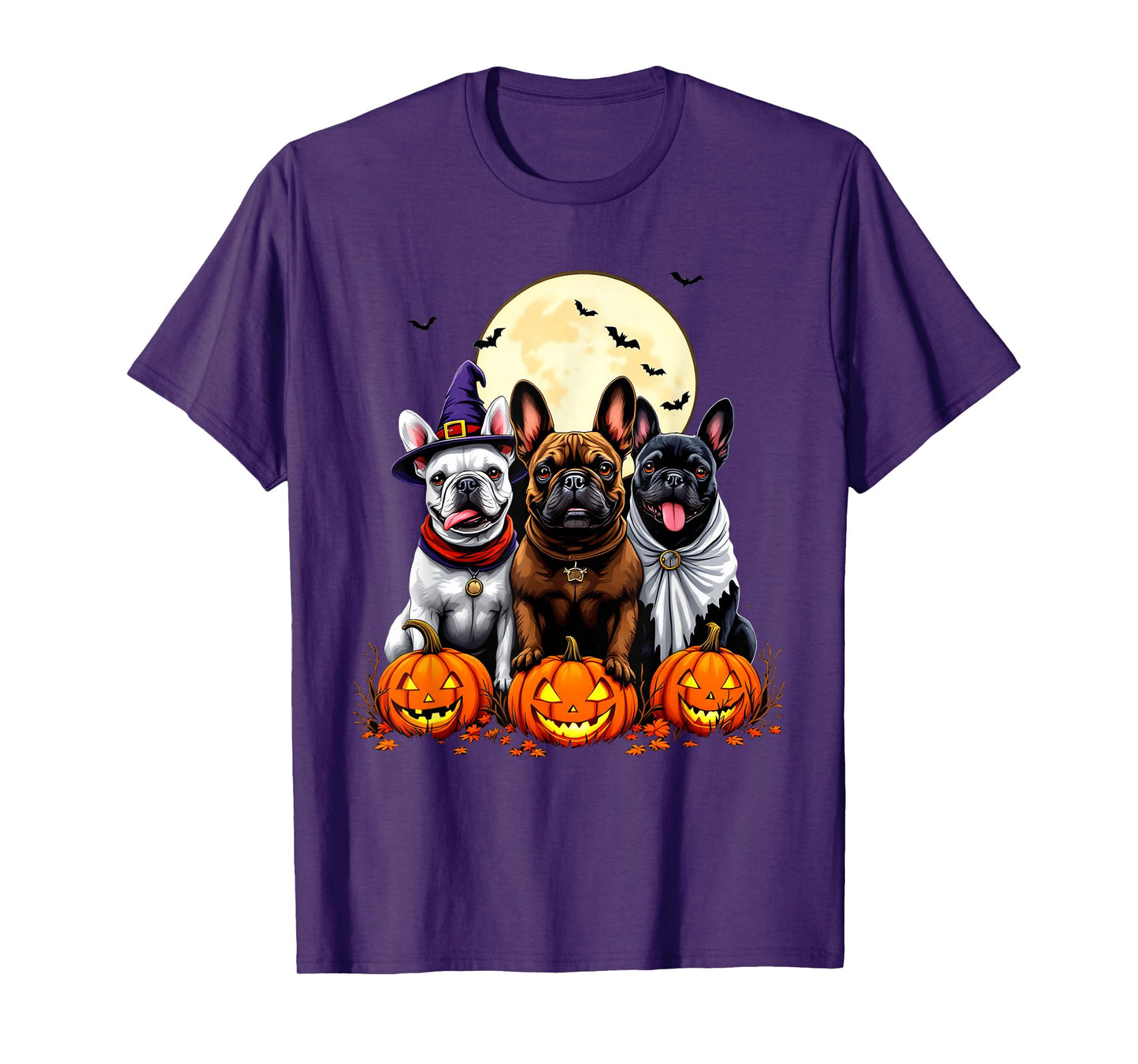 Funny French Bulldog Halloween Dogs Witch Ghost Costume T-Shirt