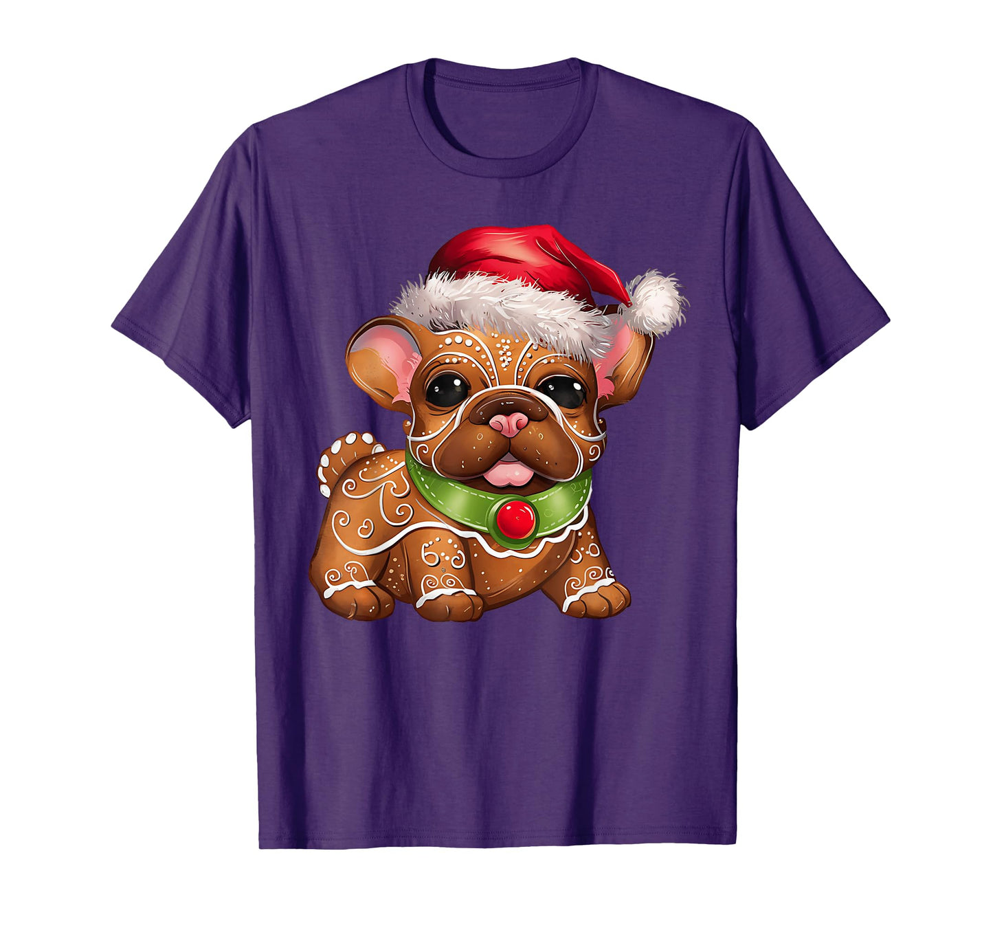 Funny Gingerbread French Bulldog Christmas Womens Mens Kids T-Shirt