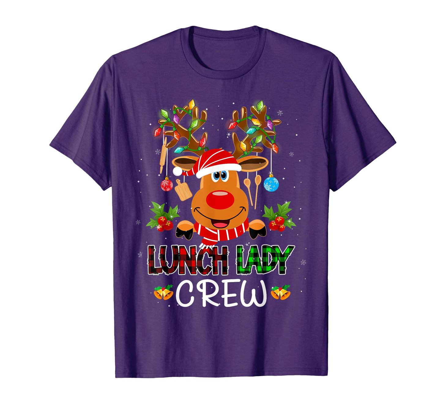 Lunch Lady Crew Reindeer Cafeteria Lady Xmas Holiday Women T-Shirt