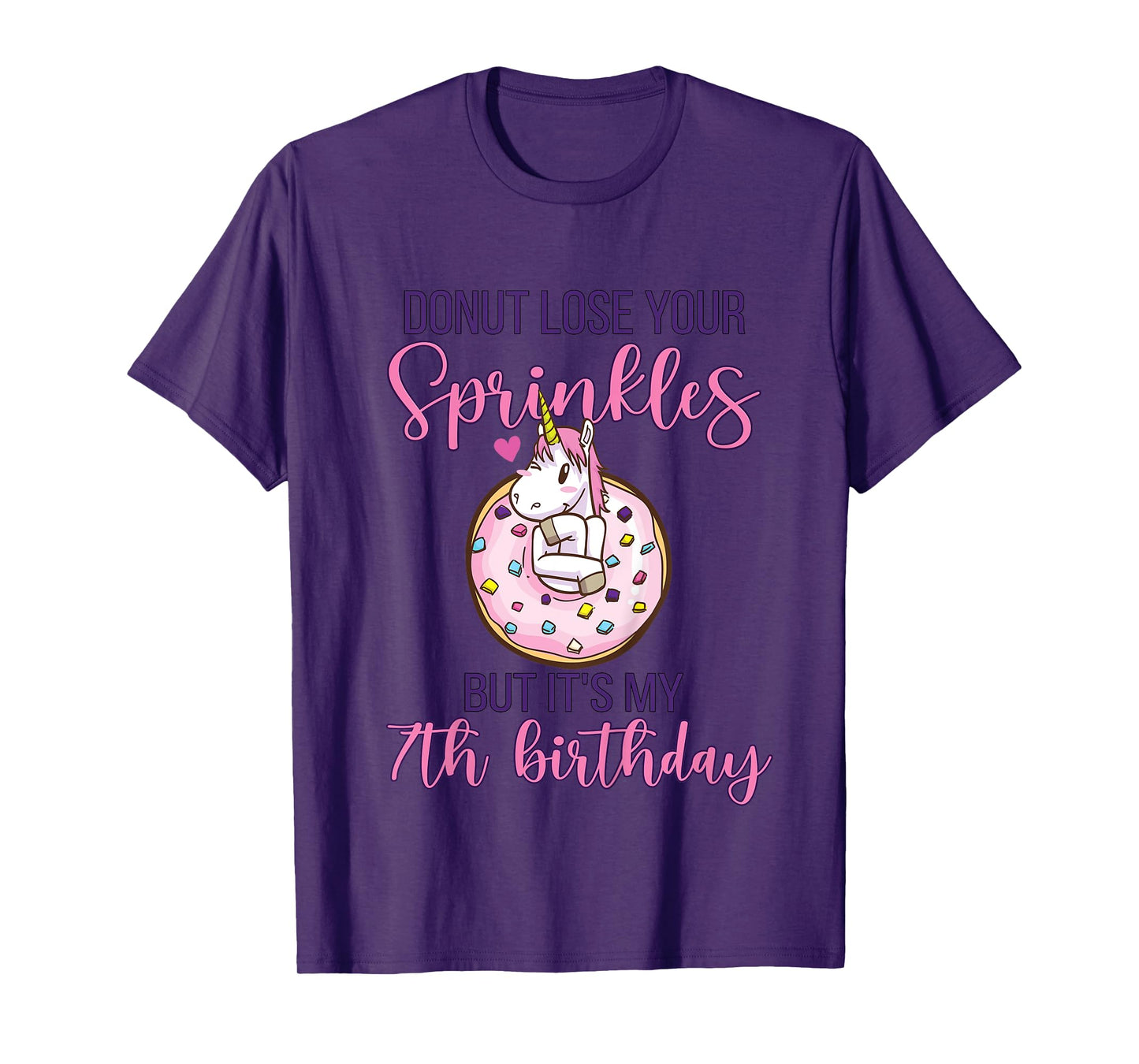 7th Donut Birthday Party Unicorn Seven Year Old Sweet Girl T-Shirt