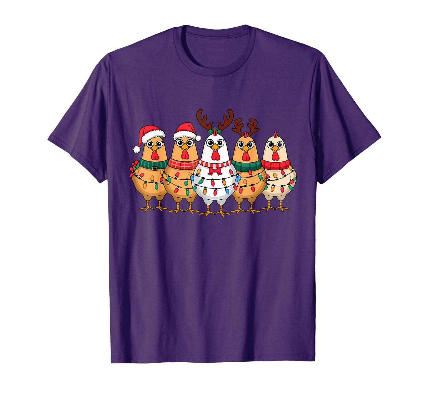 Funny Chicken Christmas Lights Farm Animal Cute Xmas Holiday T-Shirt