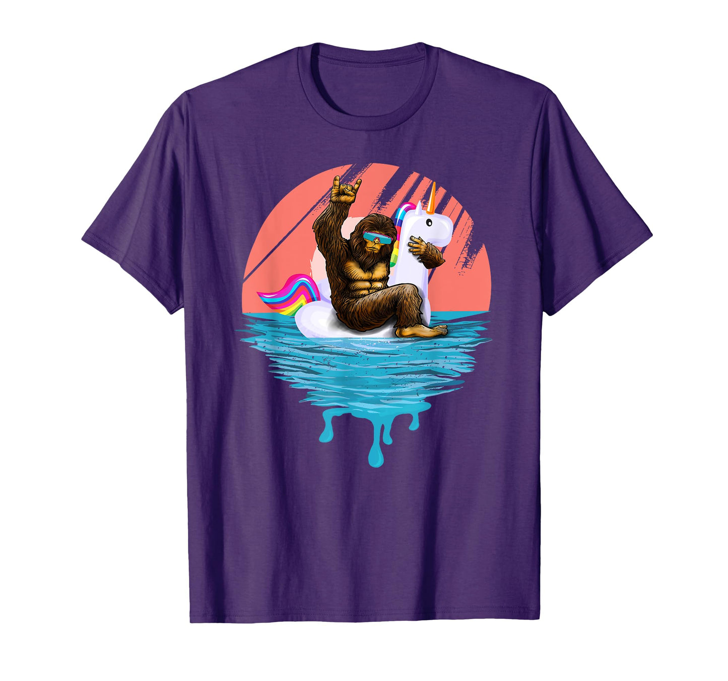 Sasquatch Riding Unicorn Floaty Pool Party Outfit Bigfoot T-Shirt