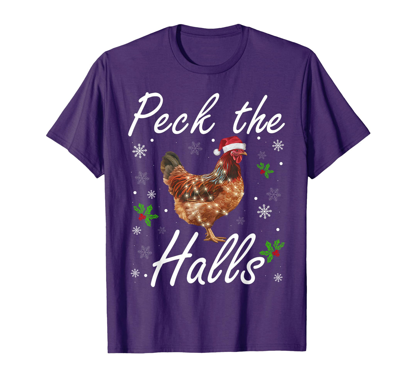 Funny Peck the Halls Christmas Chicken Snowflakes Xmas T-Shirt