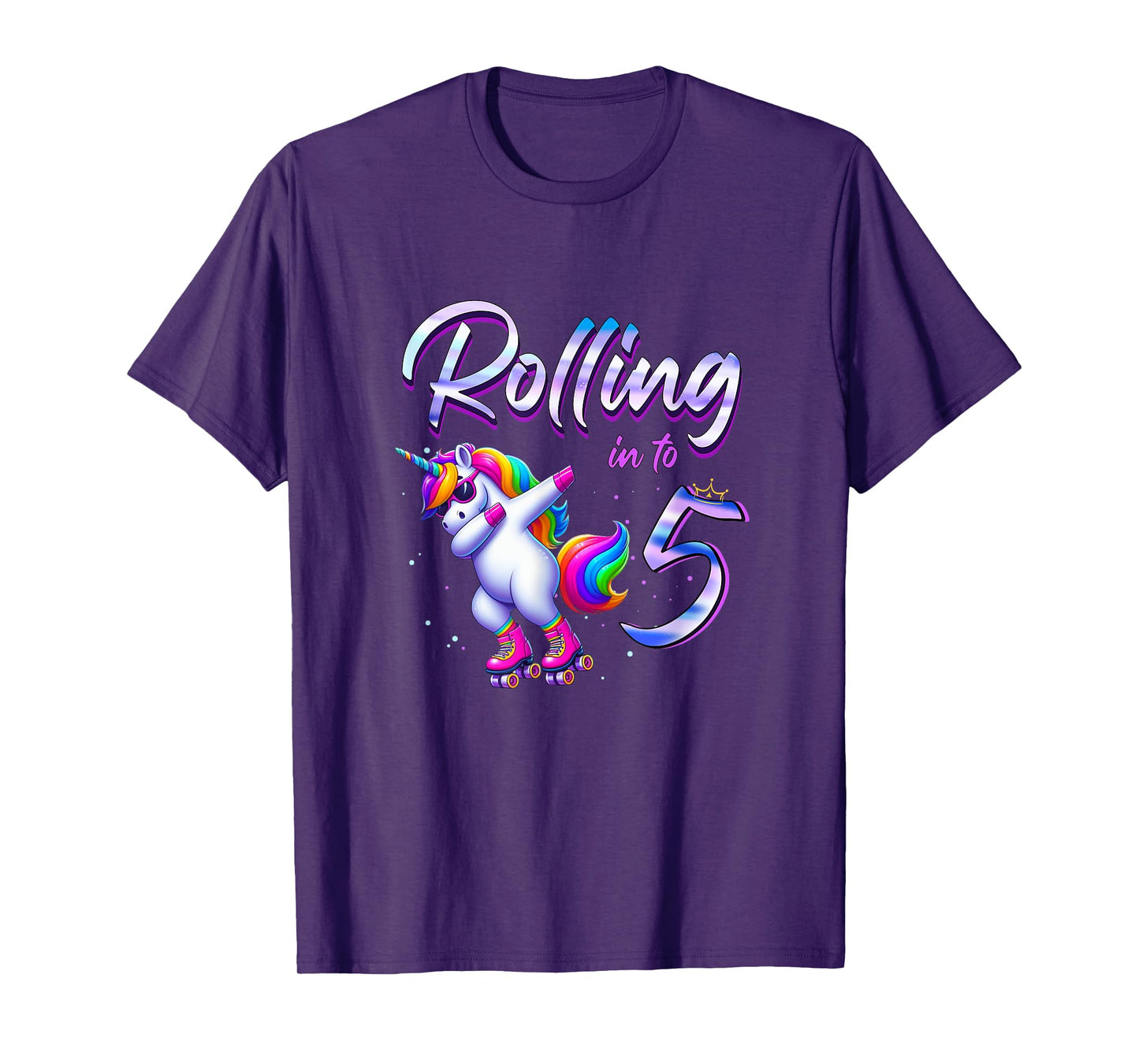 Rolling into 5 Roller Skating Unicorn 5th Birthday Party T-Shirt