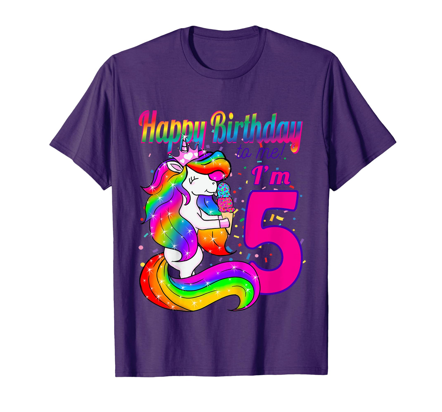 Happy Birthday to me i'm 5 years old unicorn party theme T-Shirt
