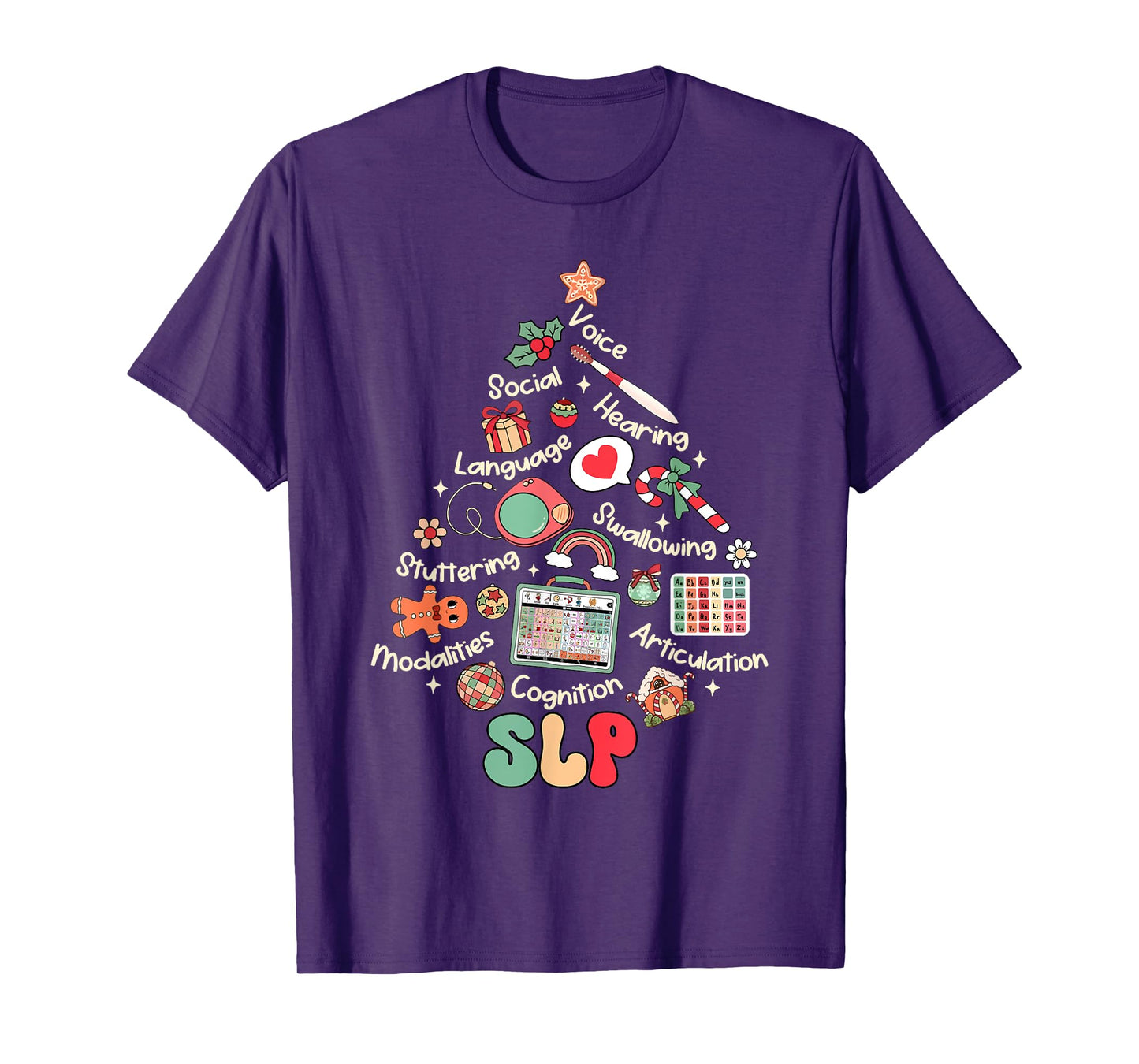 SLP Speech Language Pathologist Nurse Christmas Xmas Tree T-Shirt