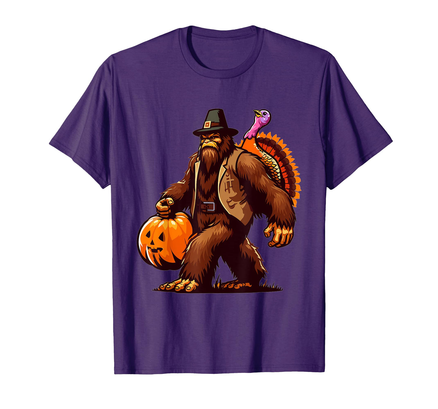 Bigfoot Pilgrim Turkey Pumpkin Thanksgiving Day T-Shirt