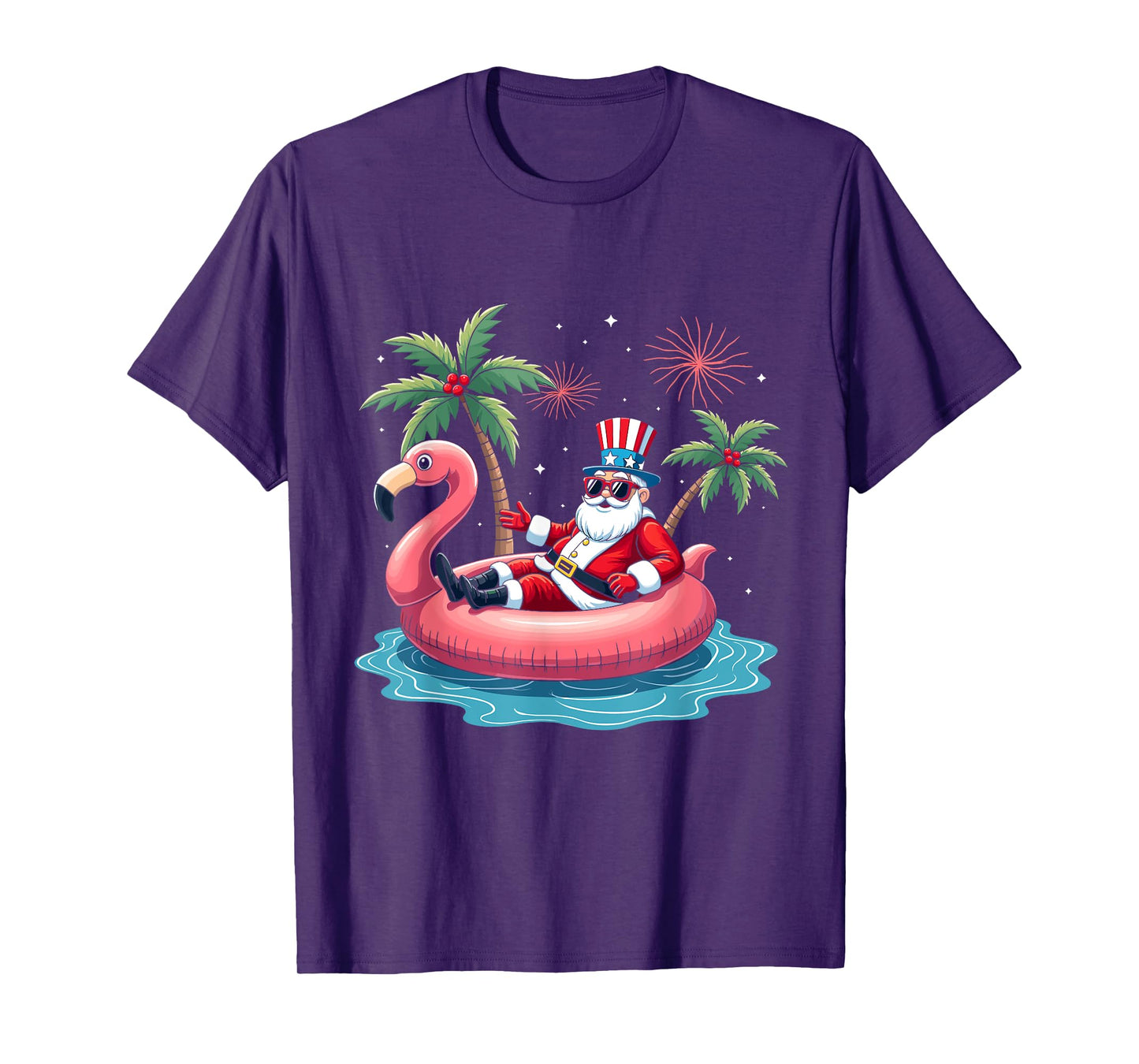 Santa Flamingo Pool Float Summer Christmas 4th of July Xmas T-Shirt