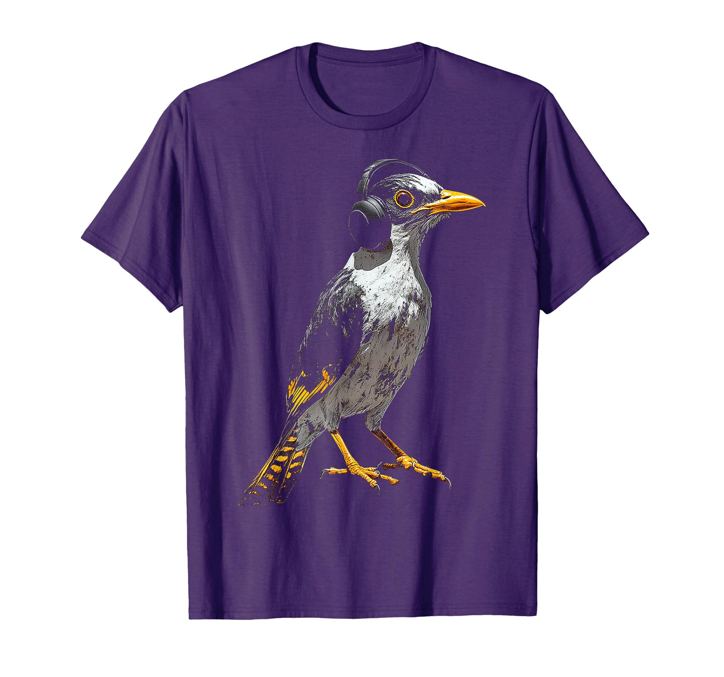 Myna Bird Motif Animal Illustration Music Headphone Myna T-Shirt